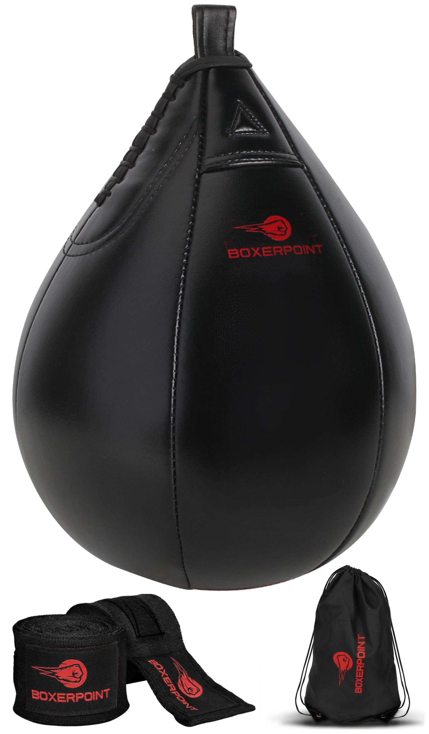 BOXERPOINT Speed Bag for Boxing - Durable PU Leather Punching Bag for Adults - Anti-Leak Boxing Bags Home Gym Training Equipment, Portable Heavy Bags - Large Reflex Ball, Indoor & Outdoor