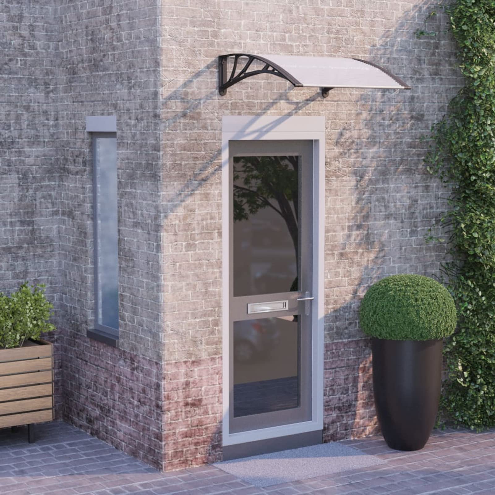 Tidyard Auvent de Porte Marquise de Porte d'entrée Abri Protection en Polycarbonate Noir et Transparent 80x80 cm