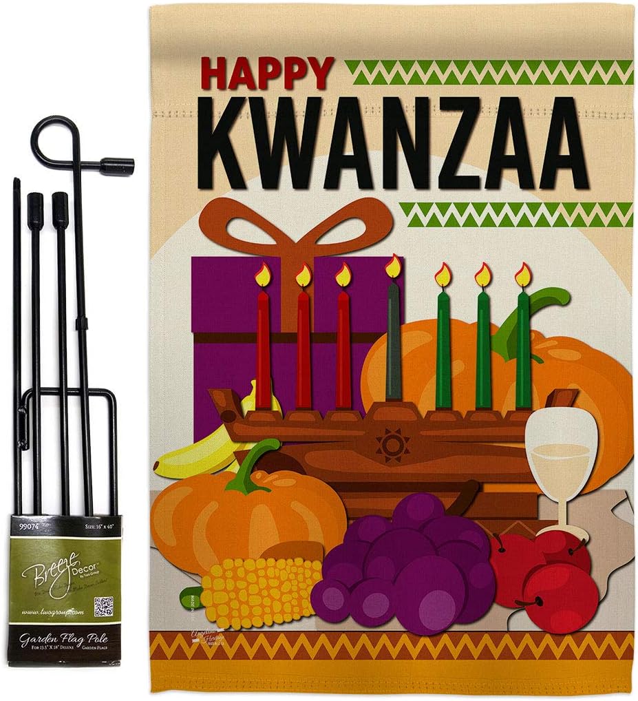 Happy Kwanzaa Party Garden Flag Set Wall Hanger Black History Kinara Candles Celebrates African Americans Heritage Small Decorative Gift Yard House Banner Made In USA 13 X 18.5