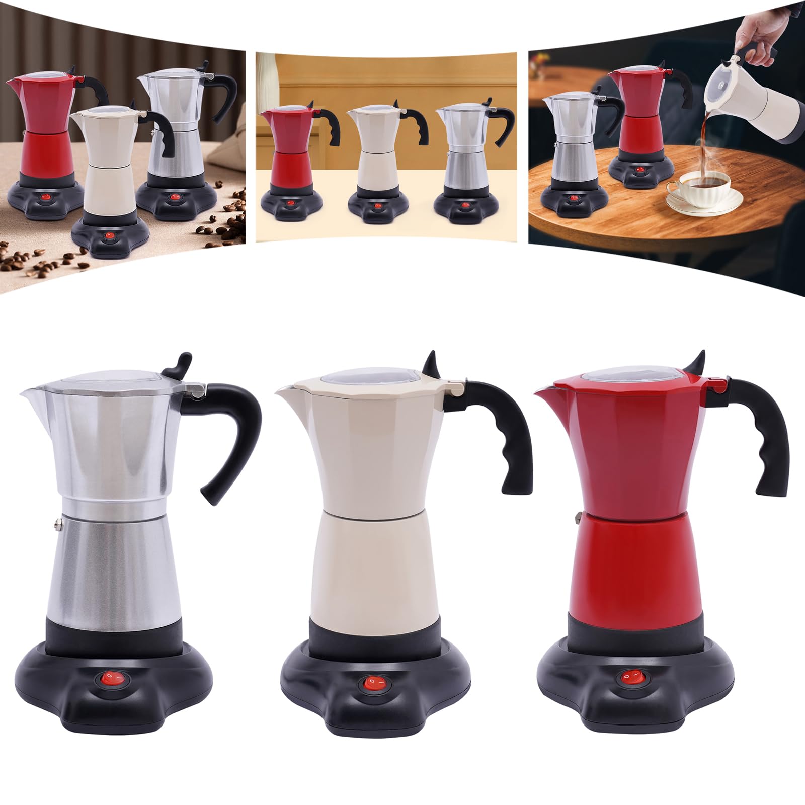 6 tazas Cafetera espresso eléctrica pequeña cafetera italiana pequeña, 300 ml, inducción, cafetera espresso eléctrica (plata)