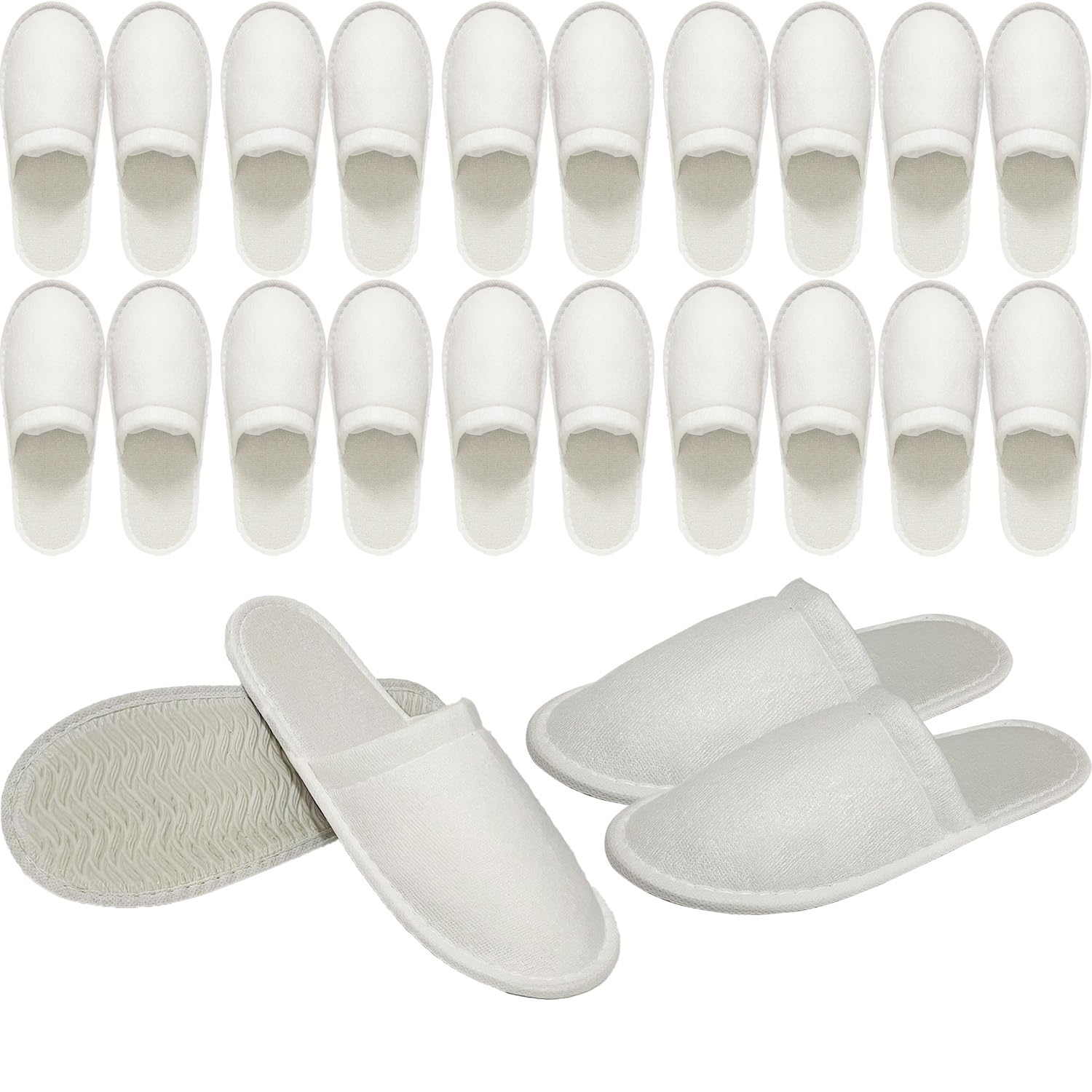 Disposable Slippers, 2 Pair Bulk Guest Travel Portable Polyester-Cotton Home Interior Anti-Skid Shoes, Hotel Special Cotton Trailer, Gold, Size 9