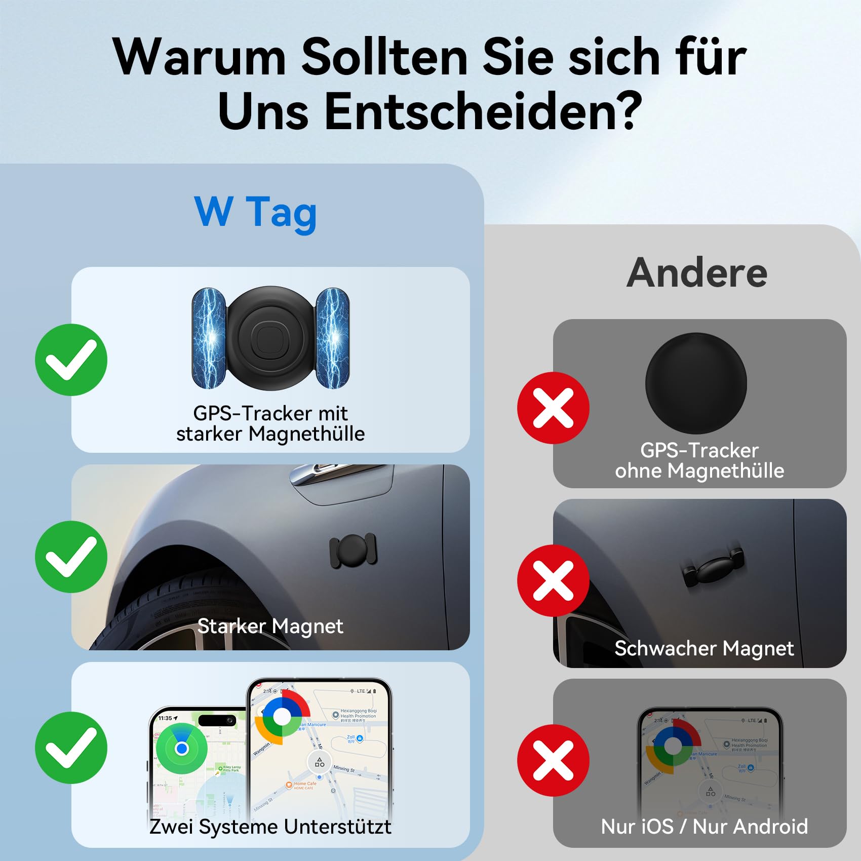 GPS Tracker für Auto,Magnetischer GPS Tracker ohne ABO,Fahrzeuge Echtzeit Tracker Kompatibel mit iOS und Android,Langlebige Batterie, IP68 Wasserdicht,Versteckter Tracker für Auto (Schwarz)