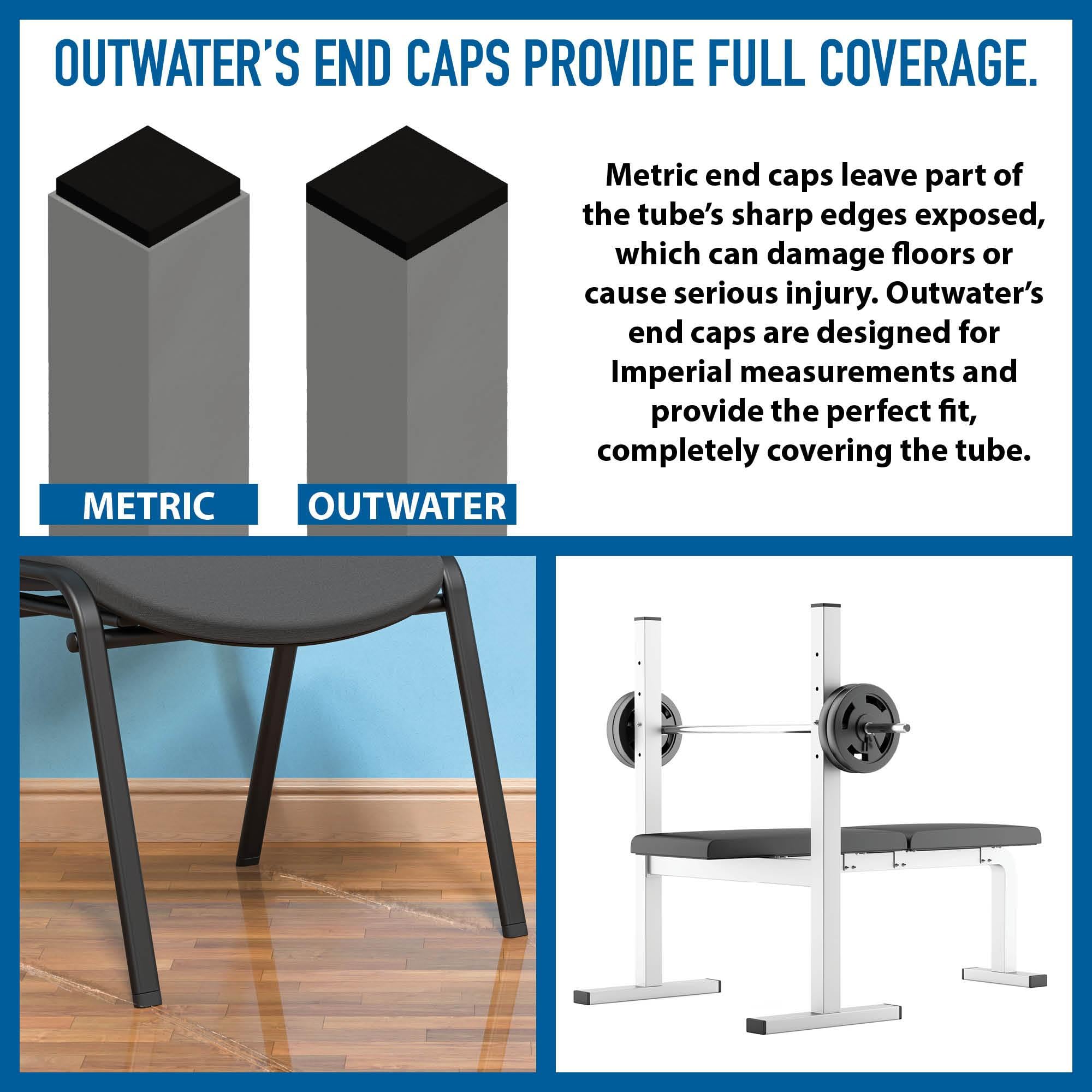 Outwater Kunststoff-Endkappen für Vierkantrohre, 5,1–1,3 cm, Endkappen für quadratische Rohre, Stuhlgleiter, Bodenschutz, passend für Multi-Messgeräte-Rohre, hergestellt in den USA, 100 Stück