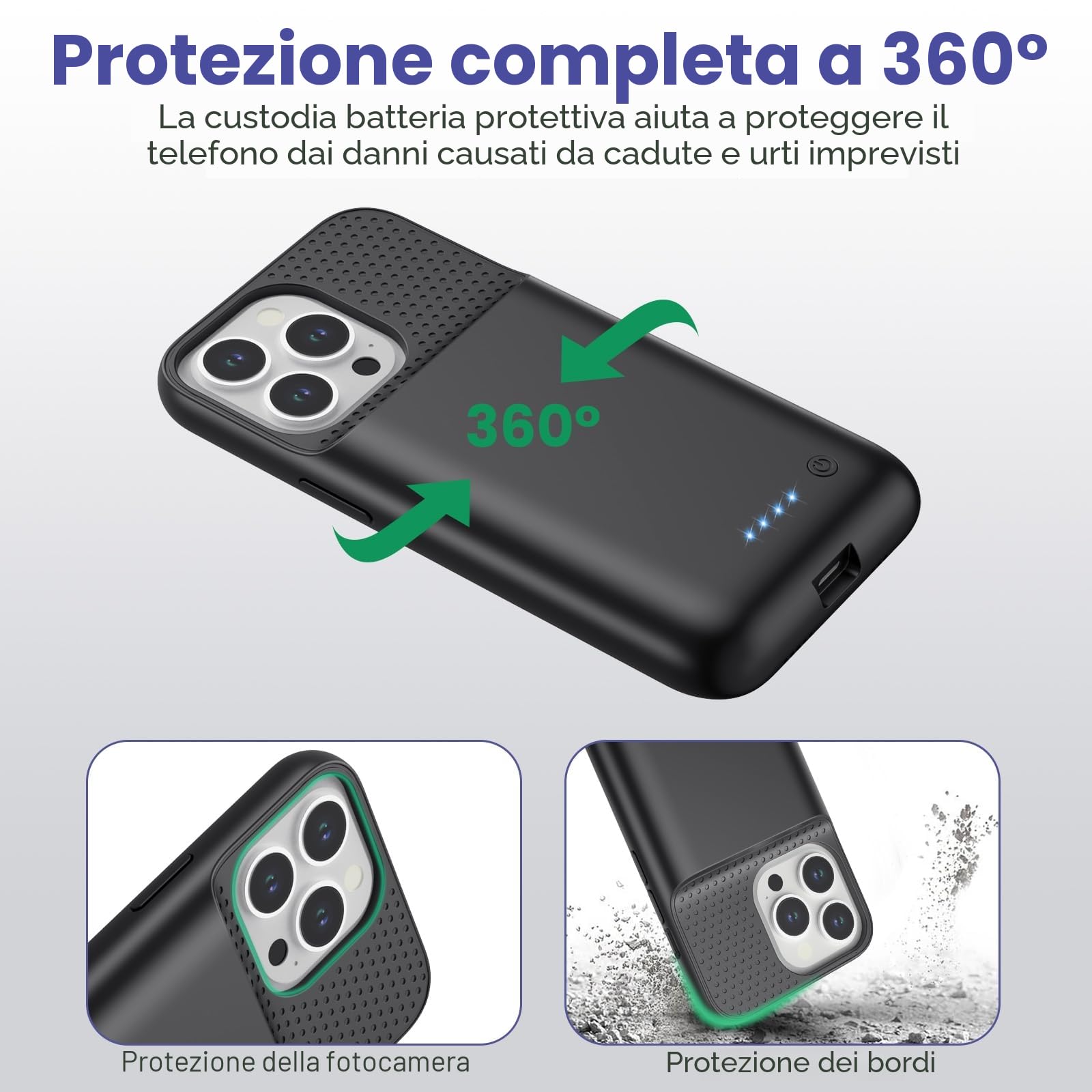 Custodia a batteria per iPhone 14/13 Pro/13, [7500 mAh] ricaricabile, con pellicola protettiva, caricabatterie portatile, potente power bank per iPhone 14/13 Pro/13