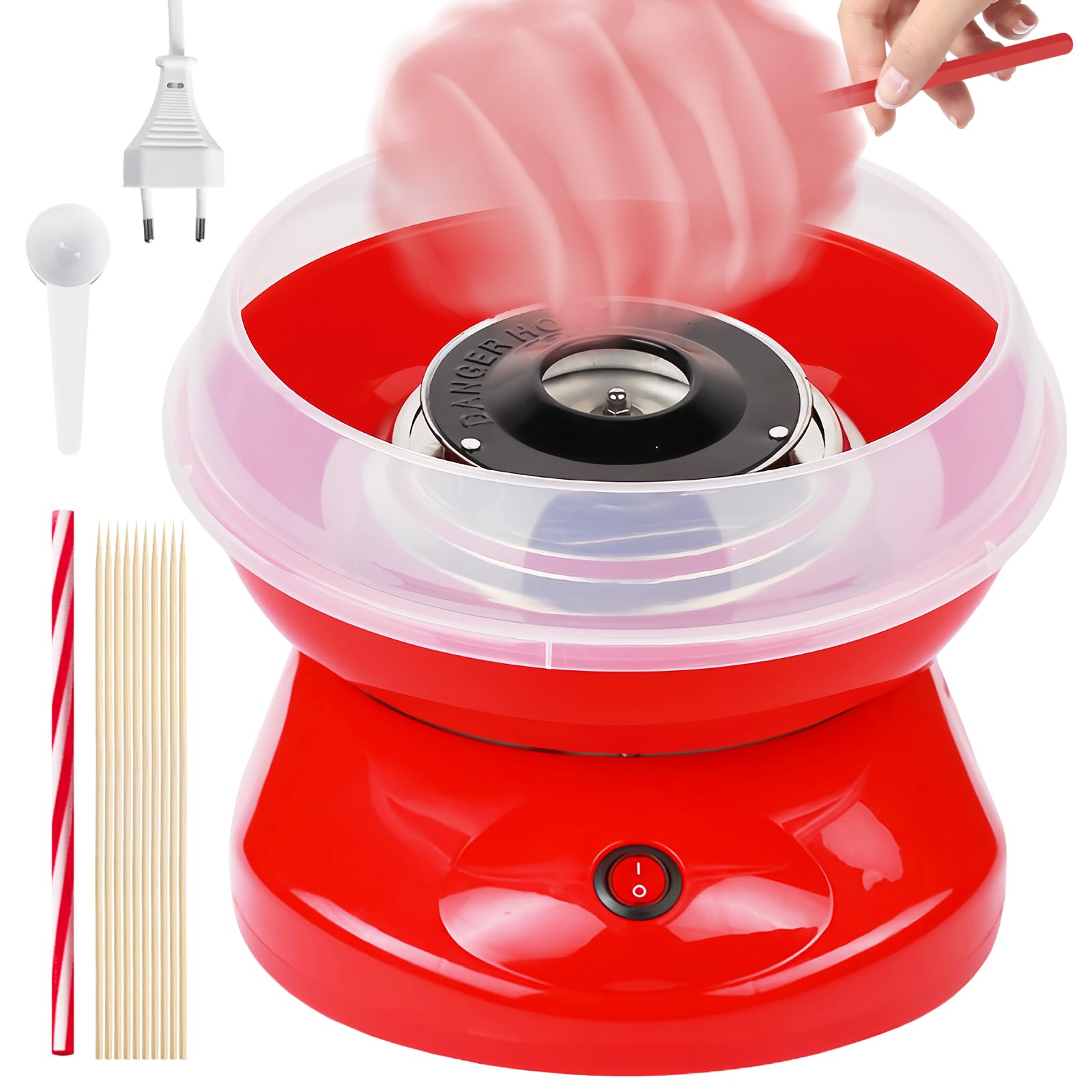Retro Cotton Candy Machine, Maquina Algodon Azucar con Cuchara Dosificadora y Palitos (27 cm)
