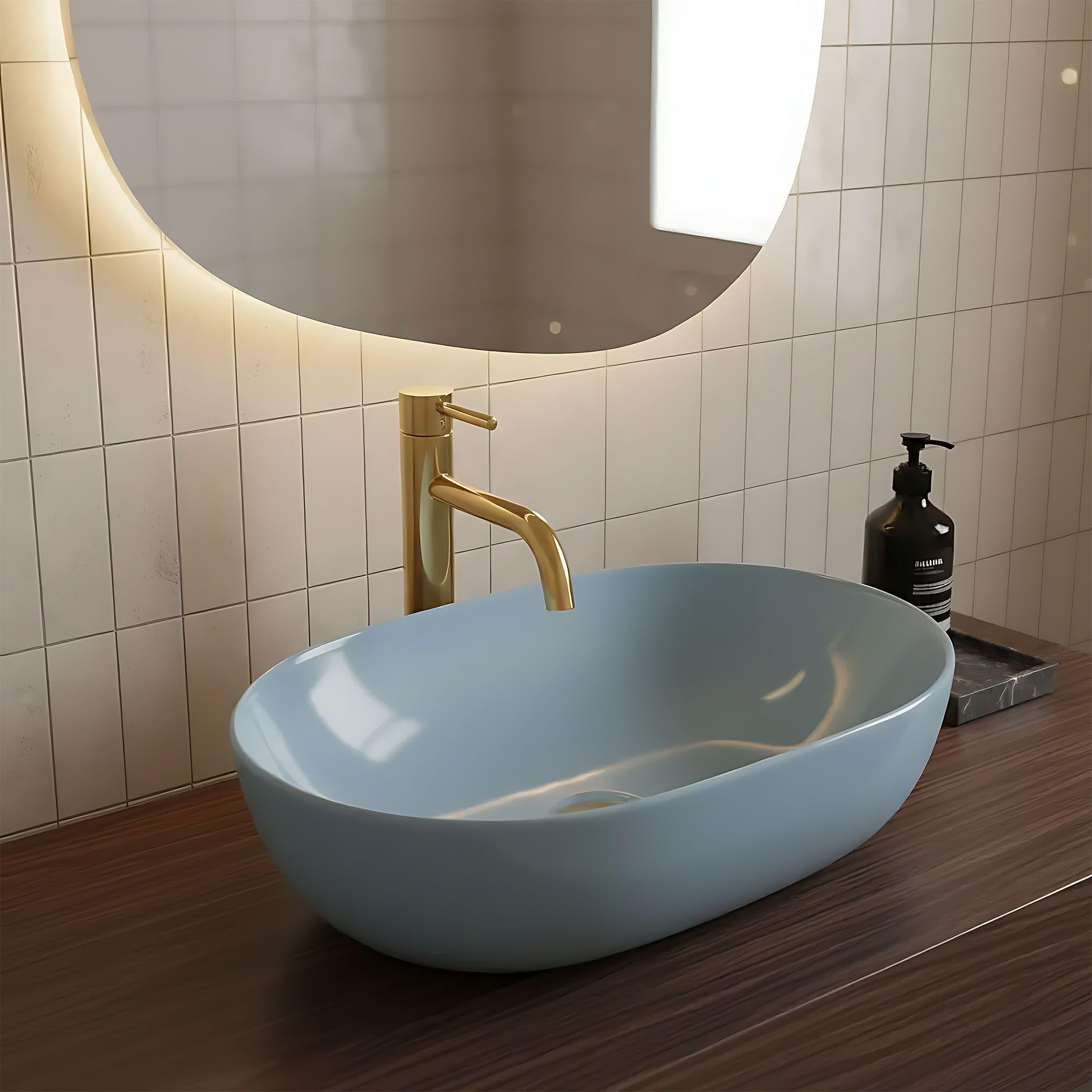 Lavabo Sobre Encimera Rea Lisa Azul