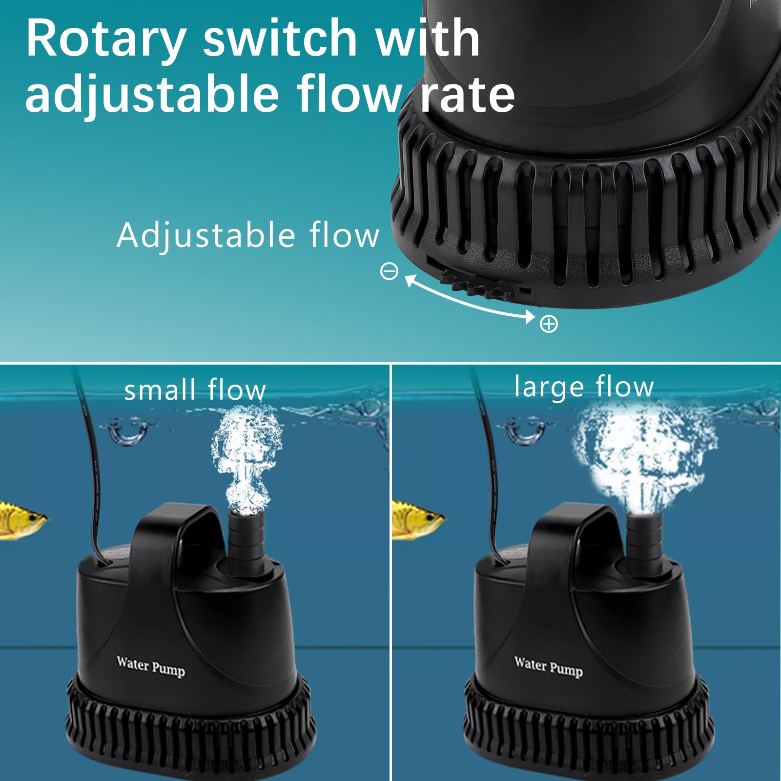 EXLECO Mini Wasserpumpe Tauchpumpen Max. 800L/H 15W Förderpumpe Aquarium Pumpe Fontäne Pumpe Springbrunnen Filterpumpe mit 2M Kabel 2 Düse Schlauch für Teich Brunnen Gärten Schwarz