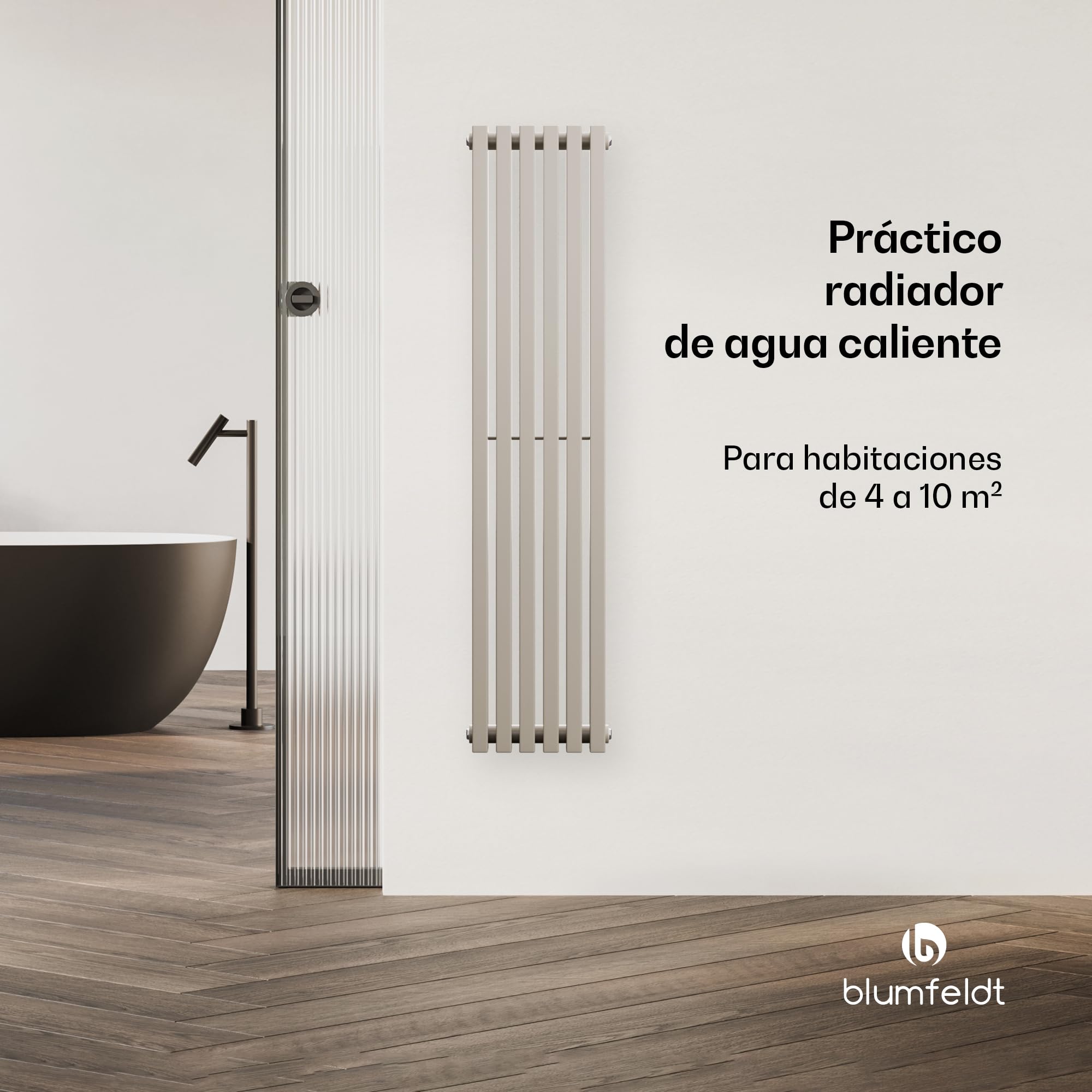 blumfeldt Radiador - 637W Radiador de Pared con Conexión Central, Diseño Moderno de Acero, Calefactor para Baños, Salones y Oficinas, 25 x 120 cm, Color Arena