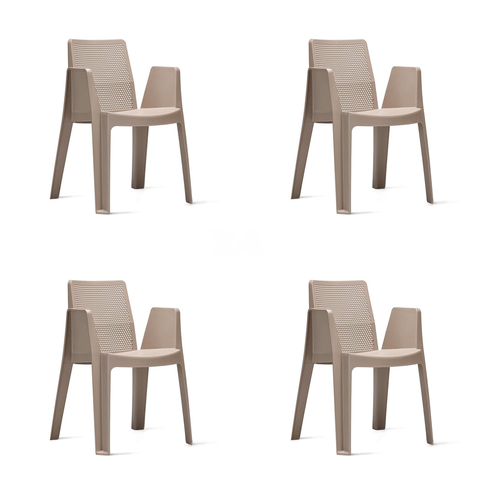 Garbar Play Set of 4 Chair with Outdoor Arms | Garden, Terrace, Balcony, Picnic, Camping, Catering, Events, Meetings | Design, Lightweight, Stackable | Sand