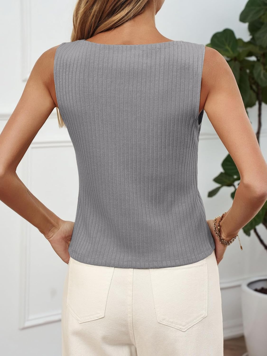 Tankaneo Womens Button Down Ribbed Tank Tops Cropped Cute Y2k Vest Tops Summer Going Out Outfits - Image 5