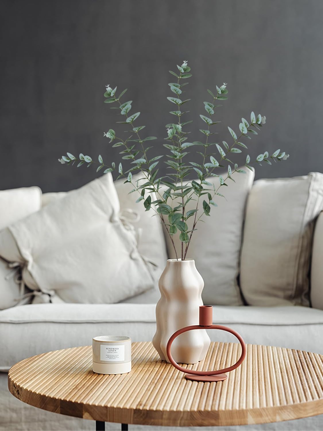 Forlaoers Green Fake Eucalyptus Faux Greenery Stems Silk Plants 32" Tall Leaves Olive Branches for Vases Home Decor Floral Arrangements Indoor Wedding Flowers (B:3pcs 31" Tall Grey Green Eucalyptus) - Image 5