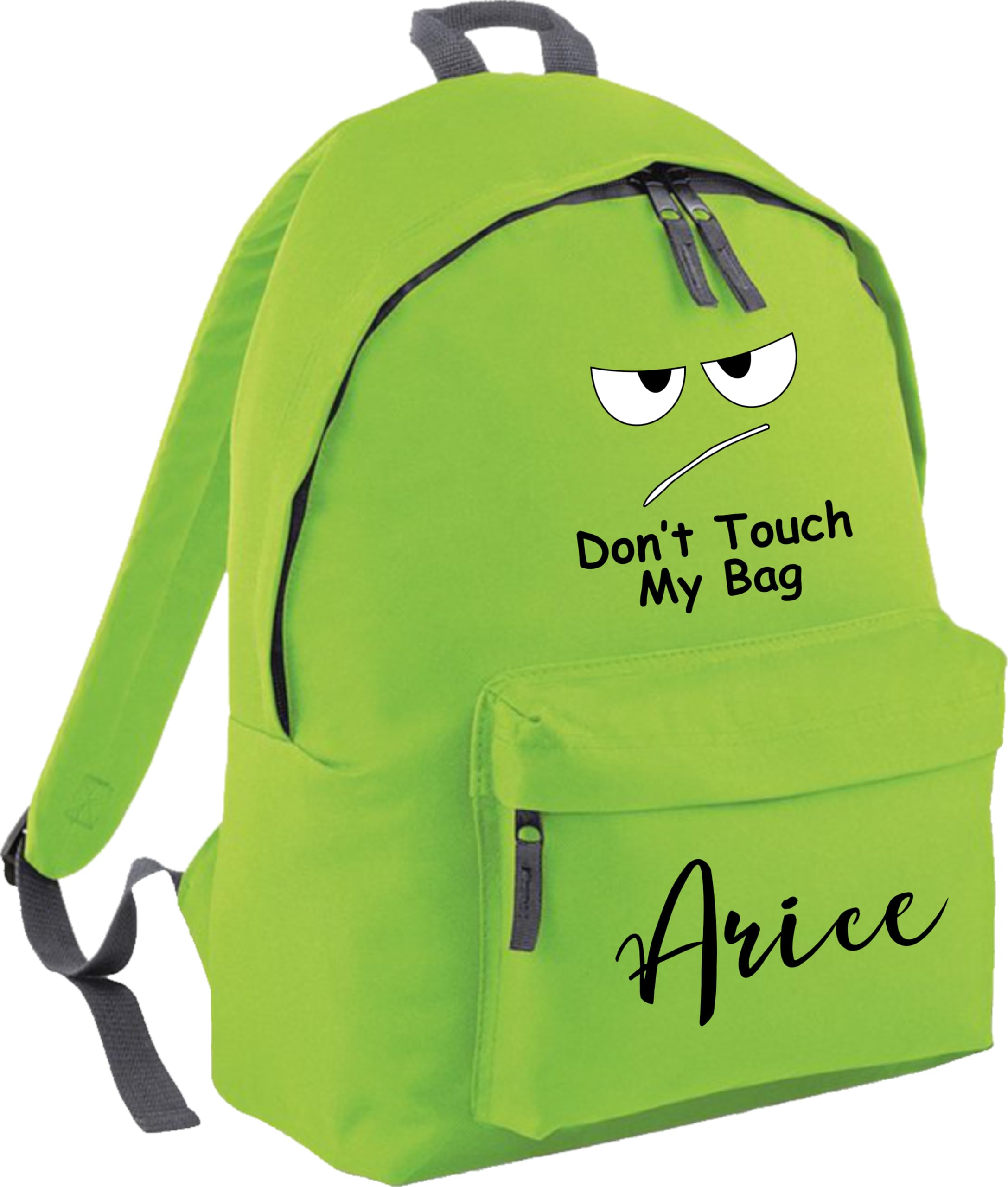 Personalised Don’t Touch My Bag with Name, Custom Funny Kids Backpack for Back to School, Sports Use (Lime)