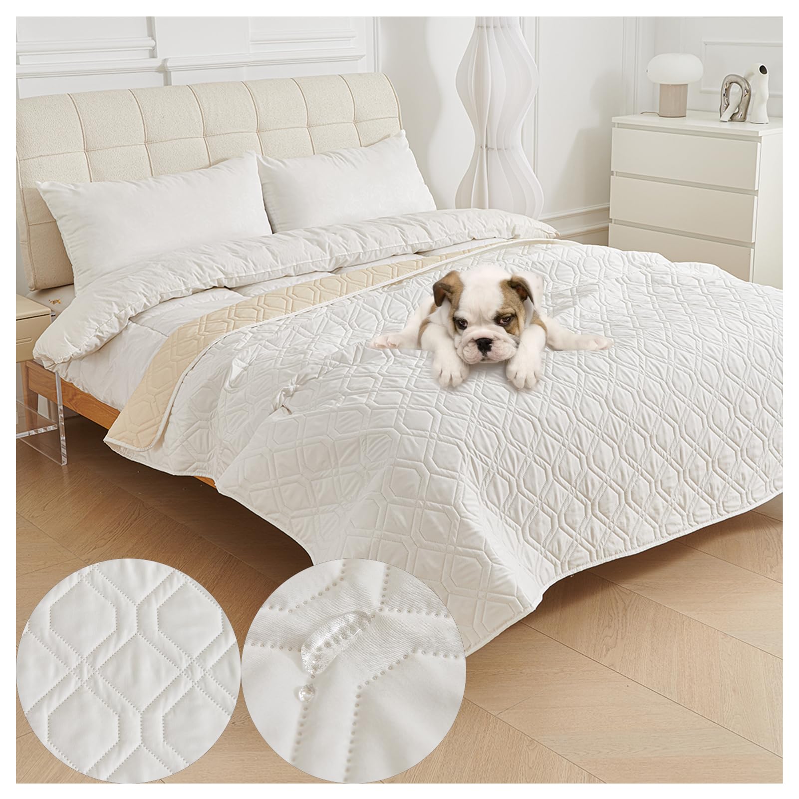 OREZAUQS Waterproof Bed Sheet Cover Pet Hair Resistant Bed Sheet Cover for Dog and Cats Washable Reversible Scratch Proof Furniture Protector Dog Bed Cover Pet Blanket (White,75 * 127cm)