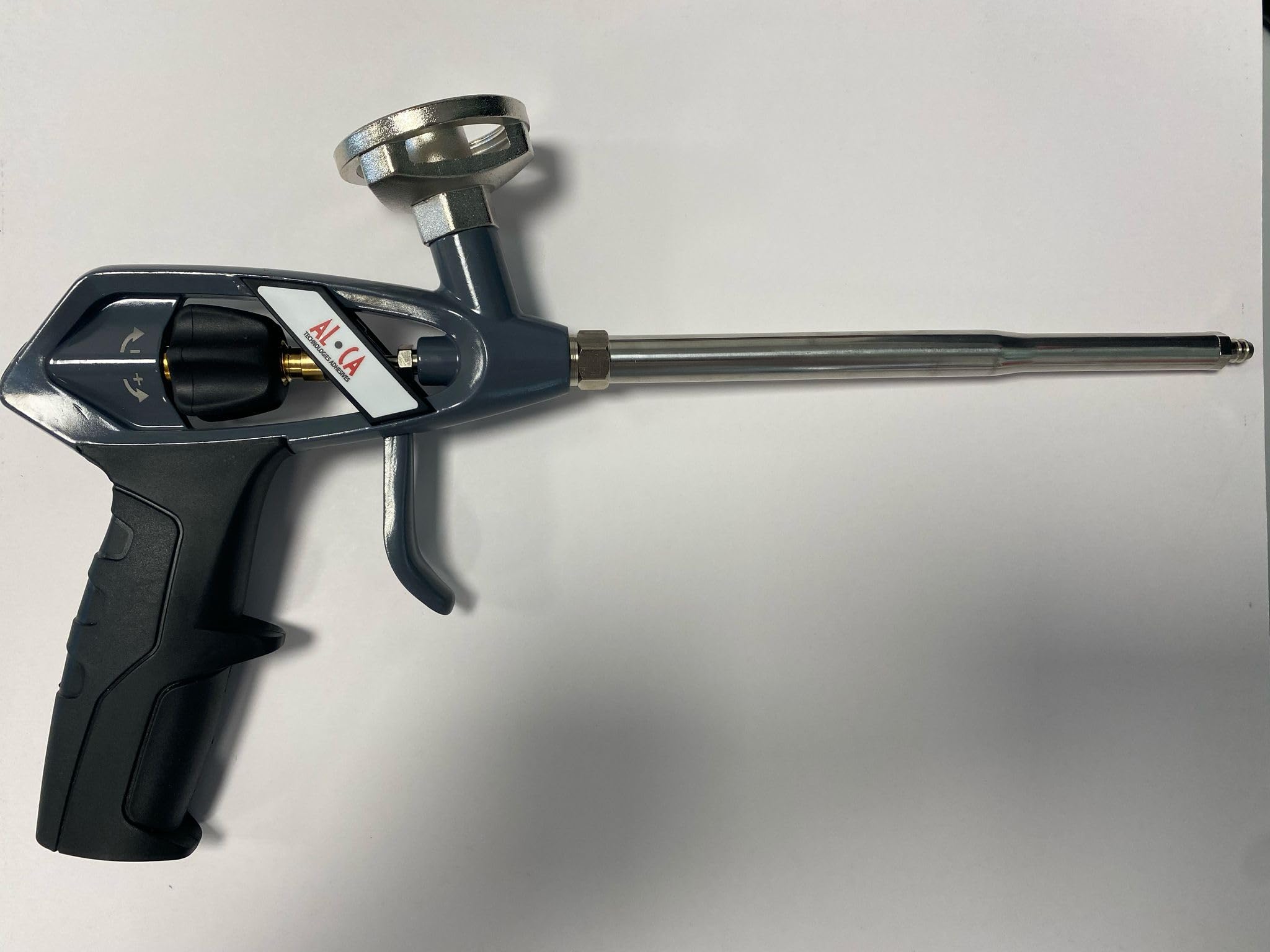Pistola Professionale per Schiuma Poliuretanica, Impugnatura Ergonomica, Regolatore di Gettata, Struttura in Metallo e Policarbonato