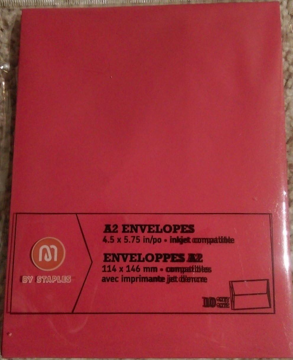 M by Staples A2 Envelopes Red 4.5 x 5.75 10 Count