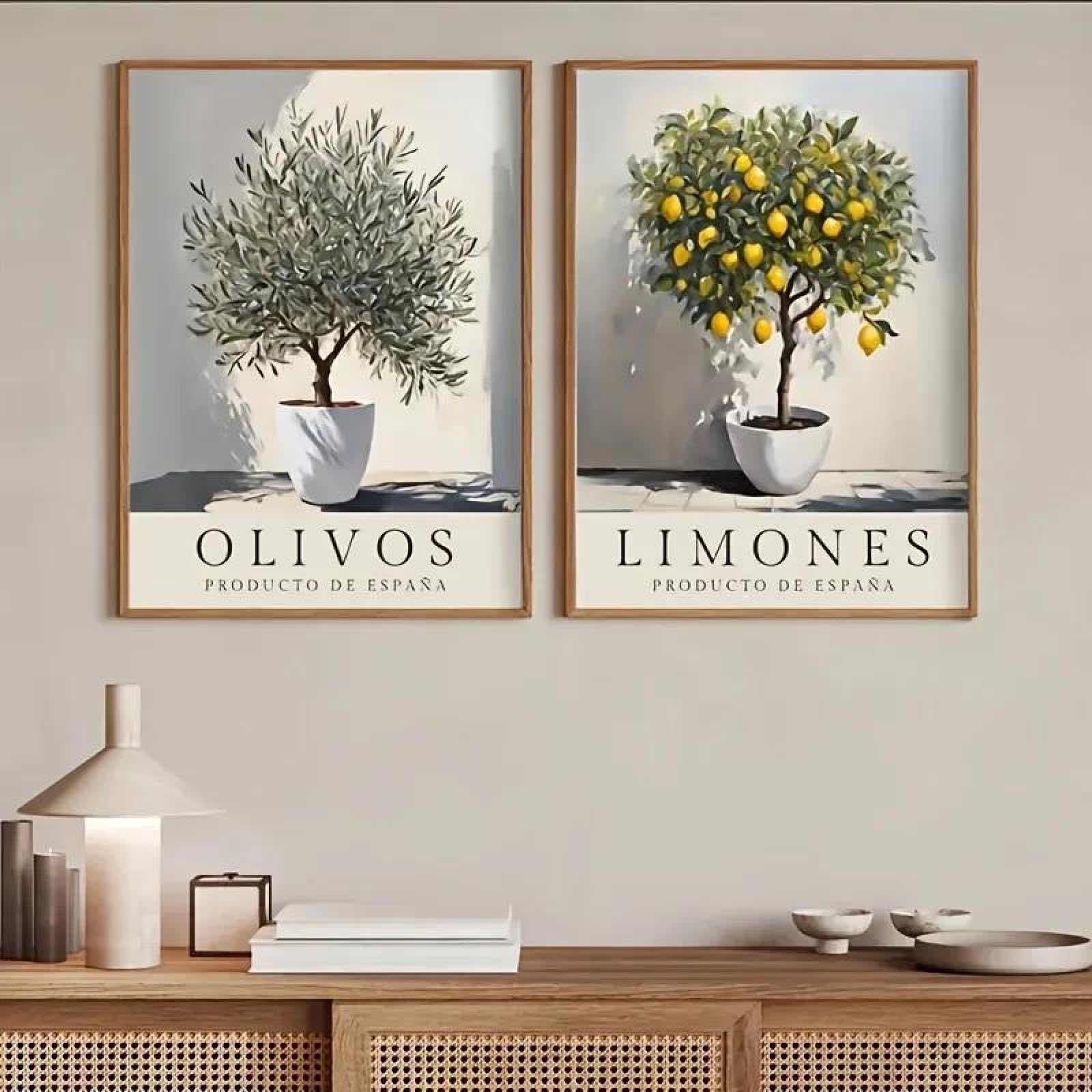 Baibexing Retro Elegant Olive Tree And Lemon Canvas Painting Vase Poster Wall Art For Living Room Bedroom Dormitory Home Decor 60X80Cmx2Pcs Unframed