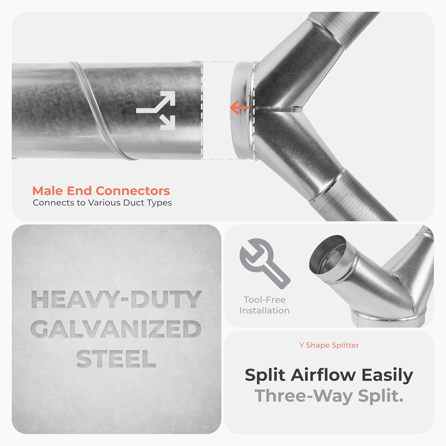 45° Degree Ø8 x 4 x 4 Inch Y Shape Duct Splitter - Metal 3 Way Connector - Galvanized steel - Duct Adapter - for Dryer Vent, Exhaust Fan, Hose, Home or Industrial HVAC Ventilation