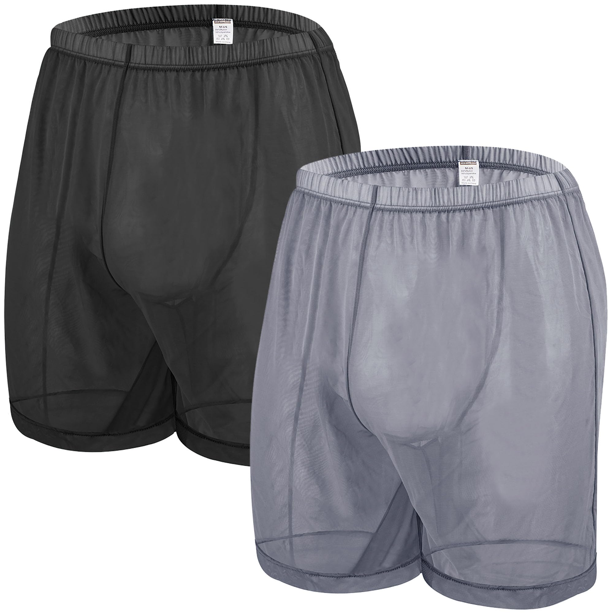 JINSHI Mens Sexy Mesh Sheer See Through Shorts Underpants Loose Lounge Unlined Boxer Shorts