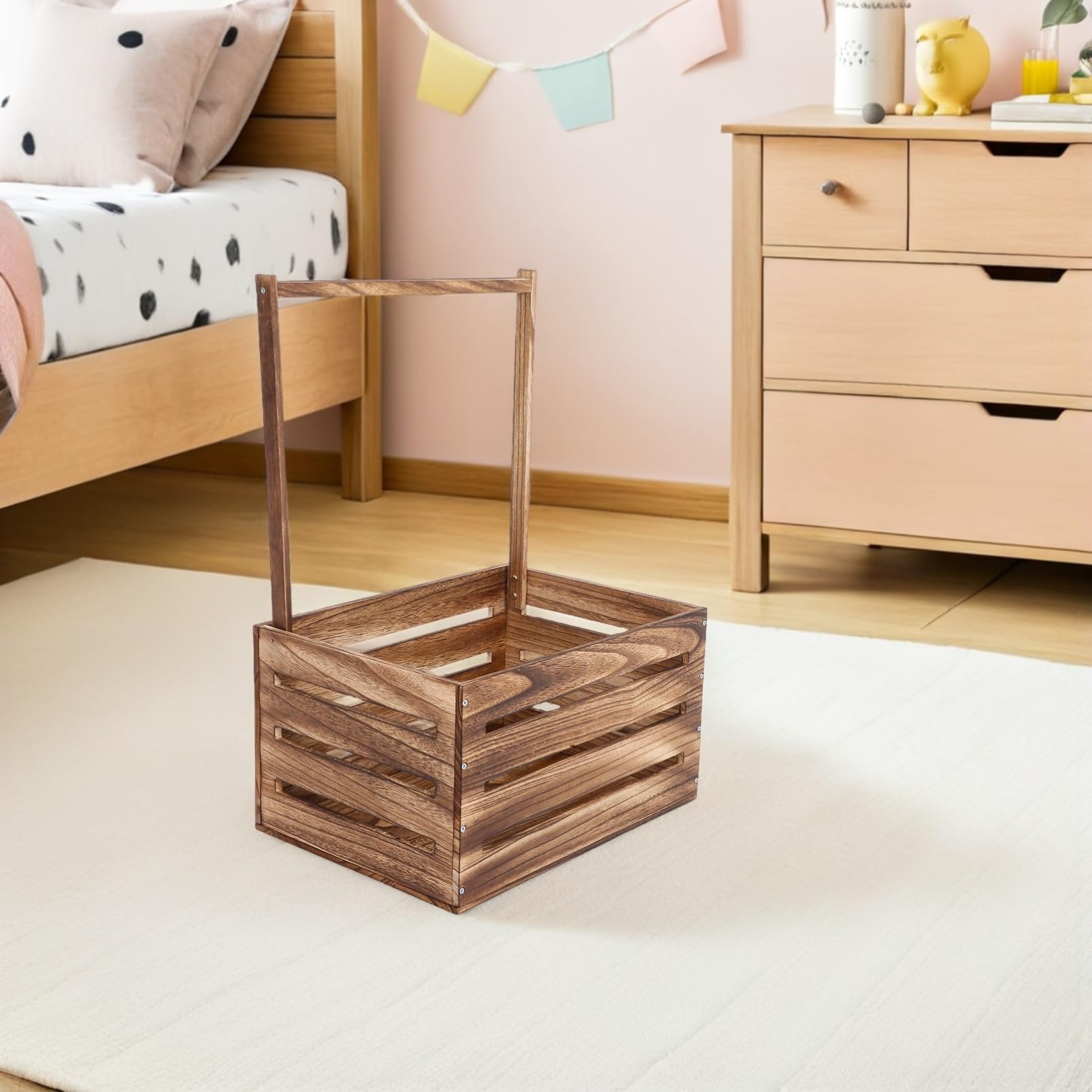 Cesta de Almacenamiento de Madera con Asa para Baby Shower