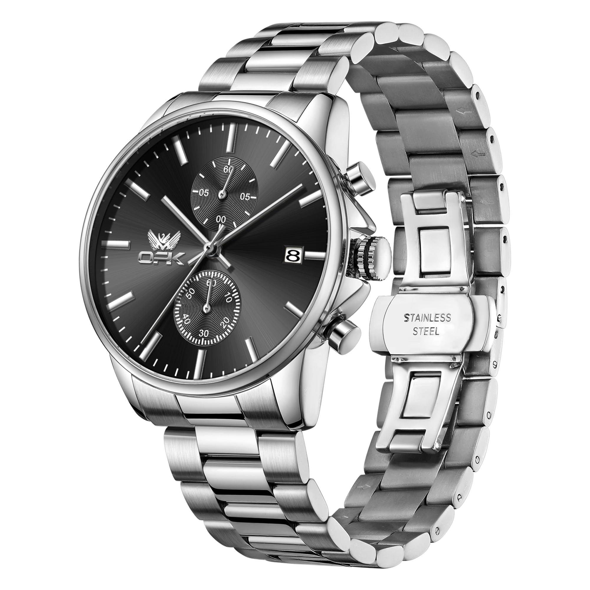 opk Mens Chronograph Watch Stainless Steel Strap Date Display Luminous Waterproof Business Wrist Watch-picture-24