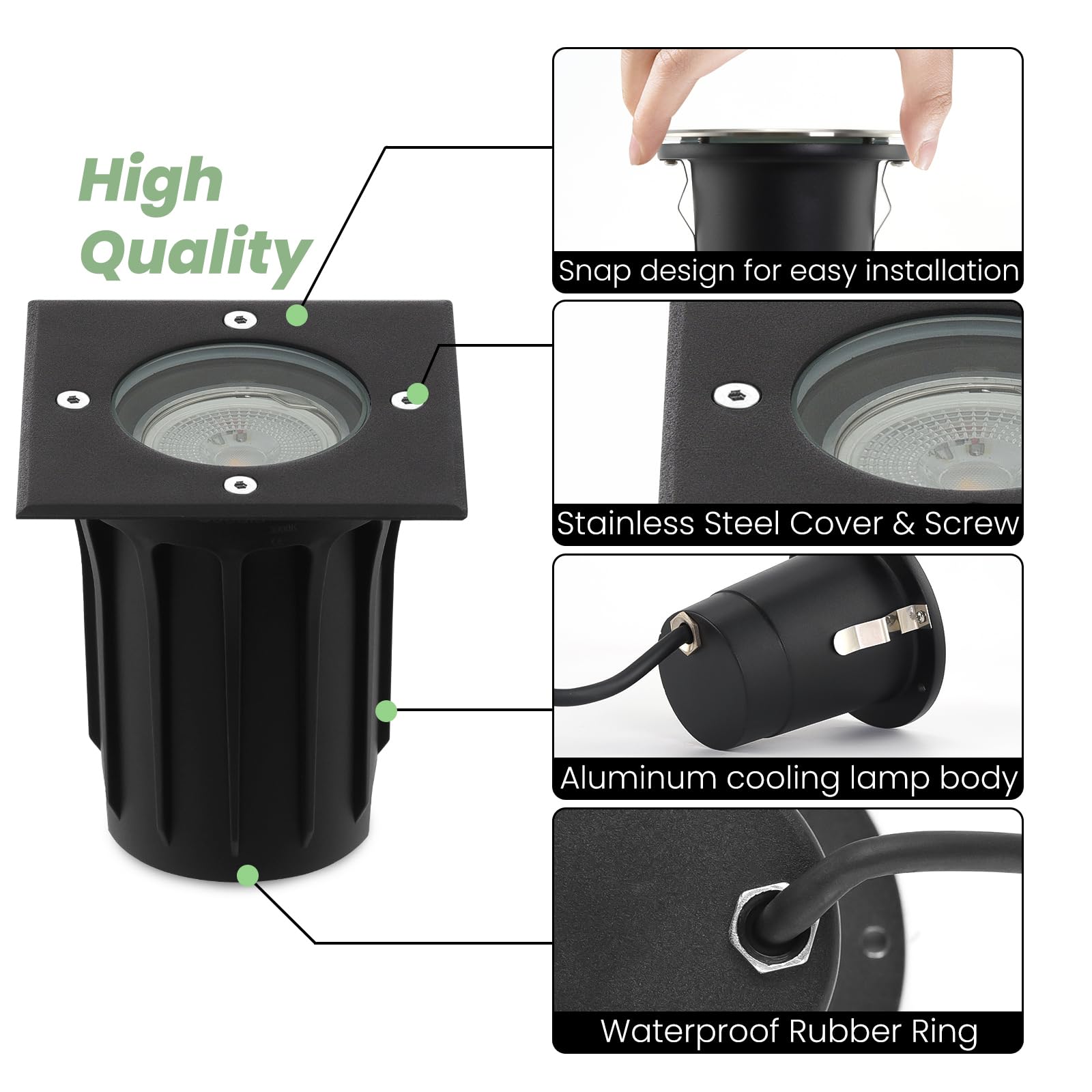 Foco led para empotrar en el suelo: 4 piezas 3W GU10 LED Focos Empotrables Jardin - Impermeable IP67 Focos Exterior Jardin - Suelos para Terrazas Exteriores Césped 230V 270LM 3000K Blanco Cálido | Focos empotrables en el suelo para exteriores, para exteri