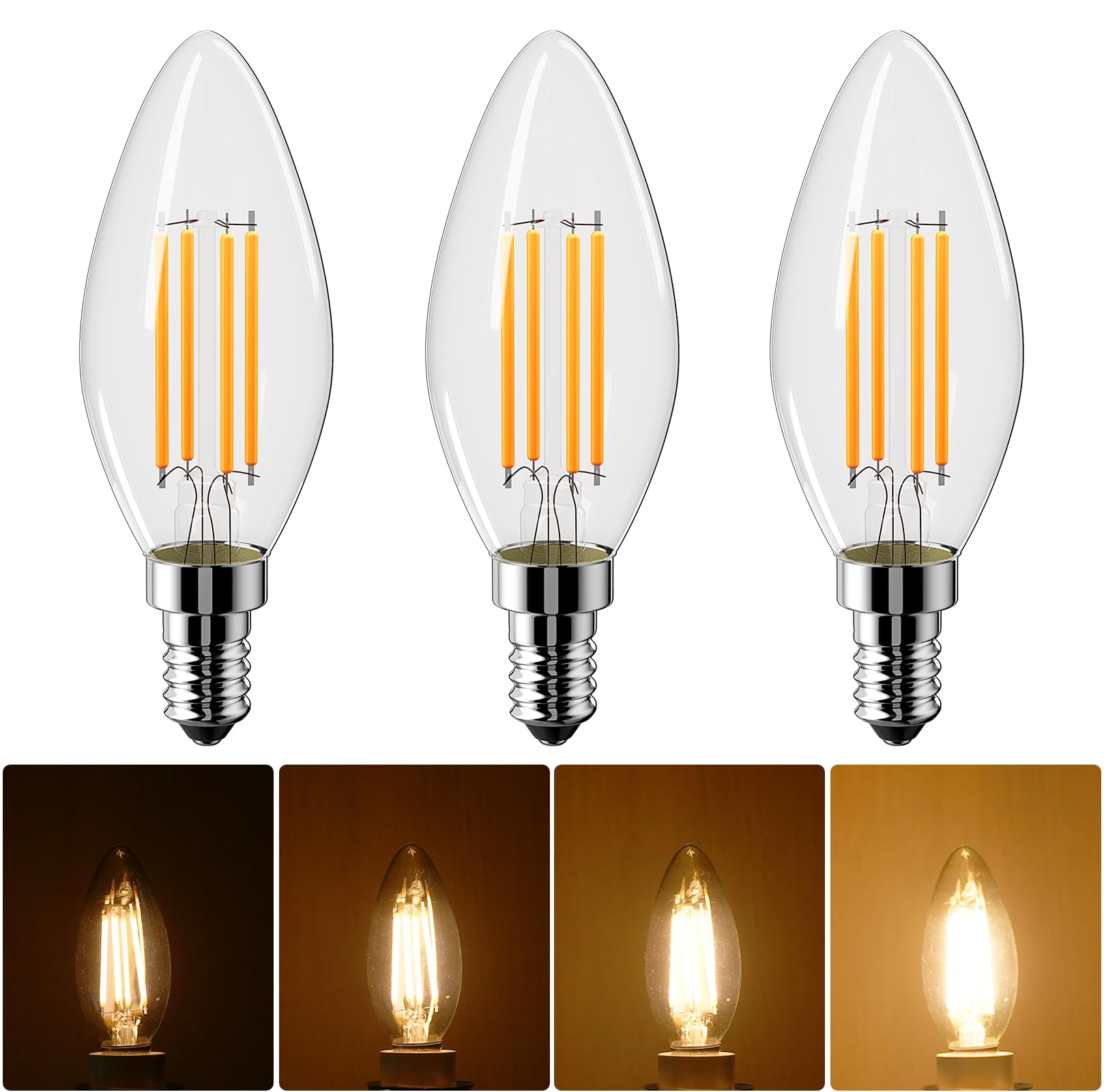 Vanke E14 Dimmable LED Bulb Warm White 2700K 4W Equivalent 40W SES Small Edison Screw Candle Filament Vintage Light Bulbs 470 Lumen Pack of 3