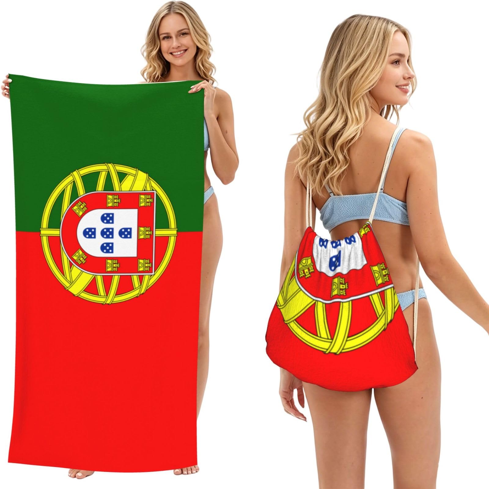 SXZVVBN Portuguese flag 2-in-1 Beach Towel Bag, Quick Dry Sand Free Travel Towel Backpack for Adults