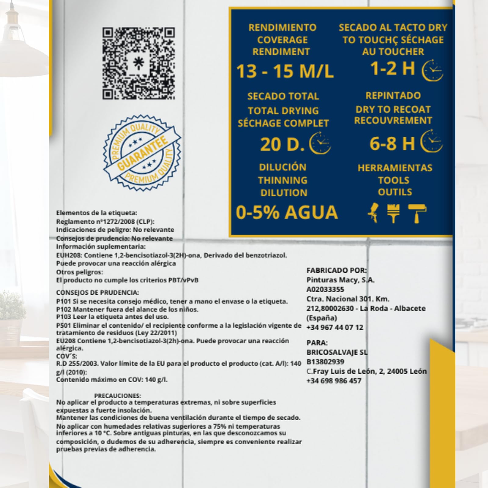 Pintura Premium para Azulejos, BRILLANTE, Duradera, Lavable, Aplicación Sencilla, Perfecta para Baños y Cocinas (AIRE PURO, 0,75 Litros)