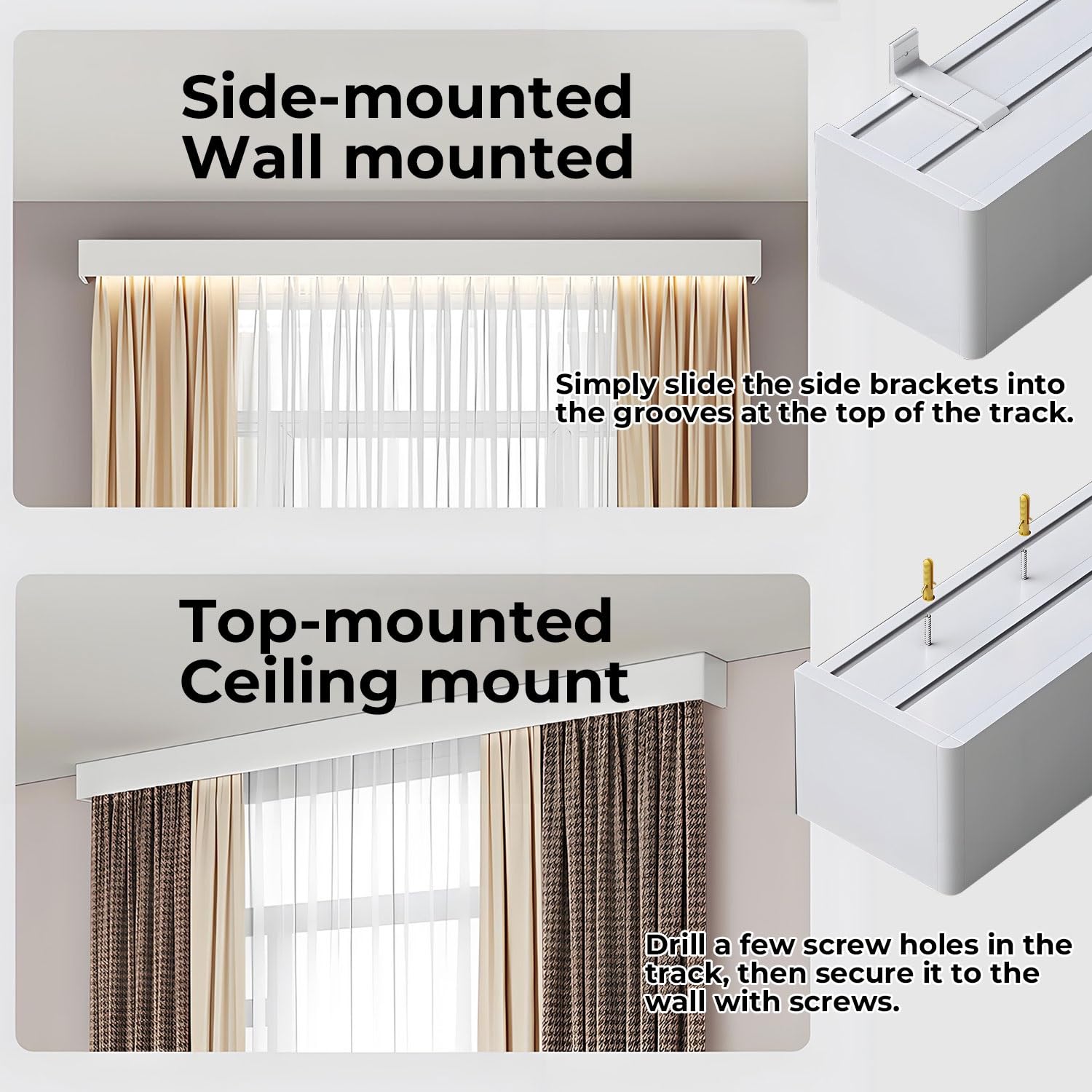 Scatola Oscurante Tende Alluminio Binario Doppio Tre-in-uno Design Moderno | Fissaggio Soffitto Parete Soggiorno Camera Hotel Villa Casa Adatto All’arredamento Domestico Contemporaneo(Side,2M/6.5FT)