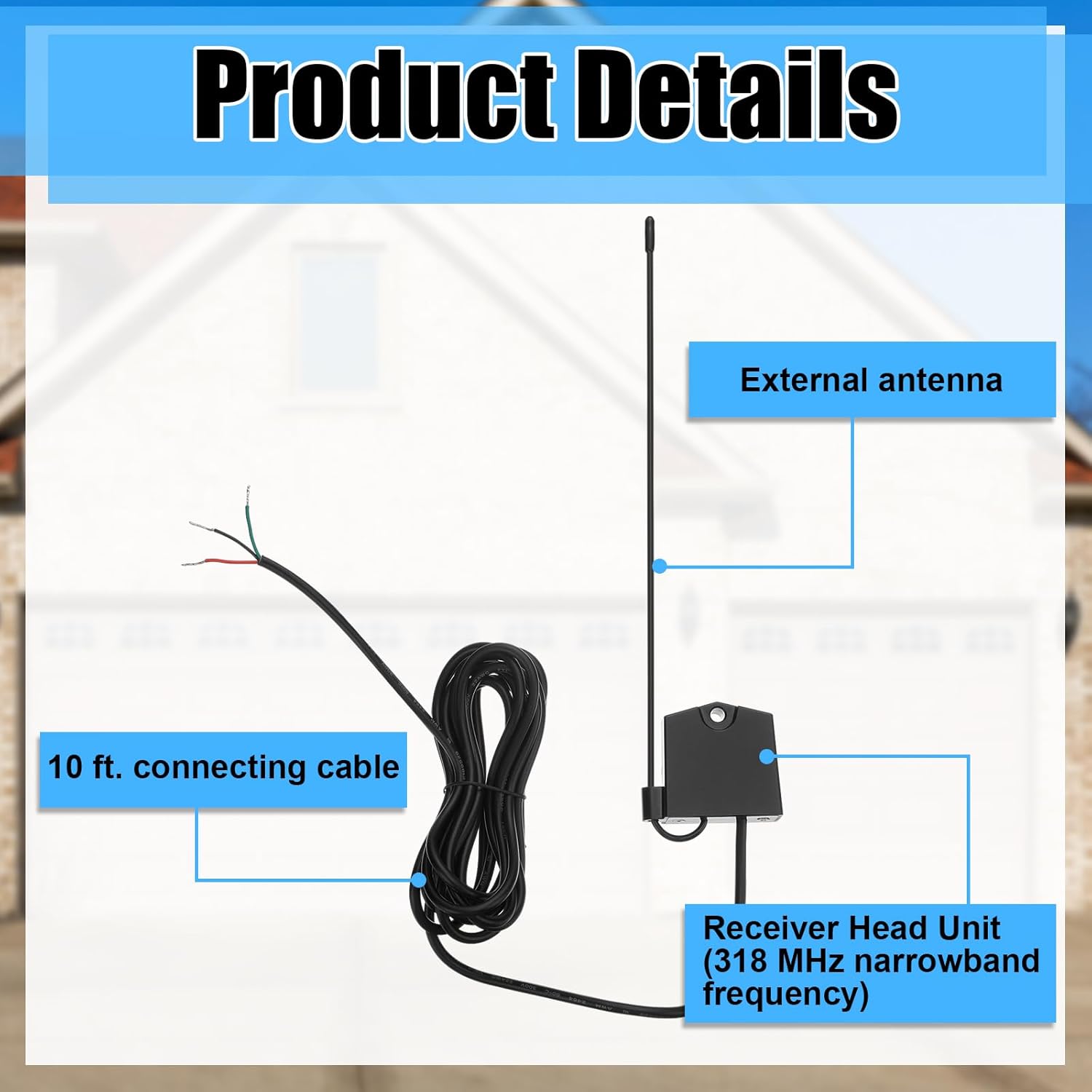 Kingdder 10 ft Narrow Band Reciever-Antenna Compatible with Mighty Mule AQ201-NB/AQ202-NB Swing Gate Opener Includes Antenna and Cable for Remote Mounting Extension Kit