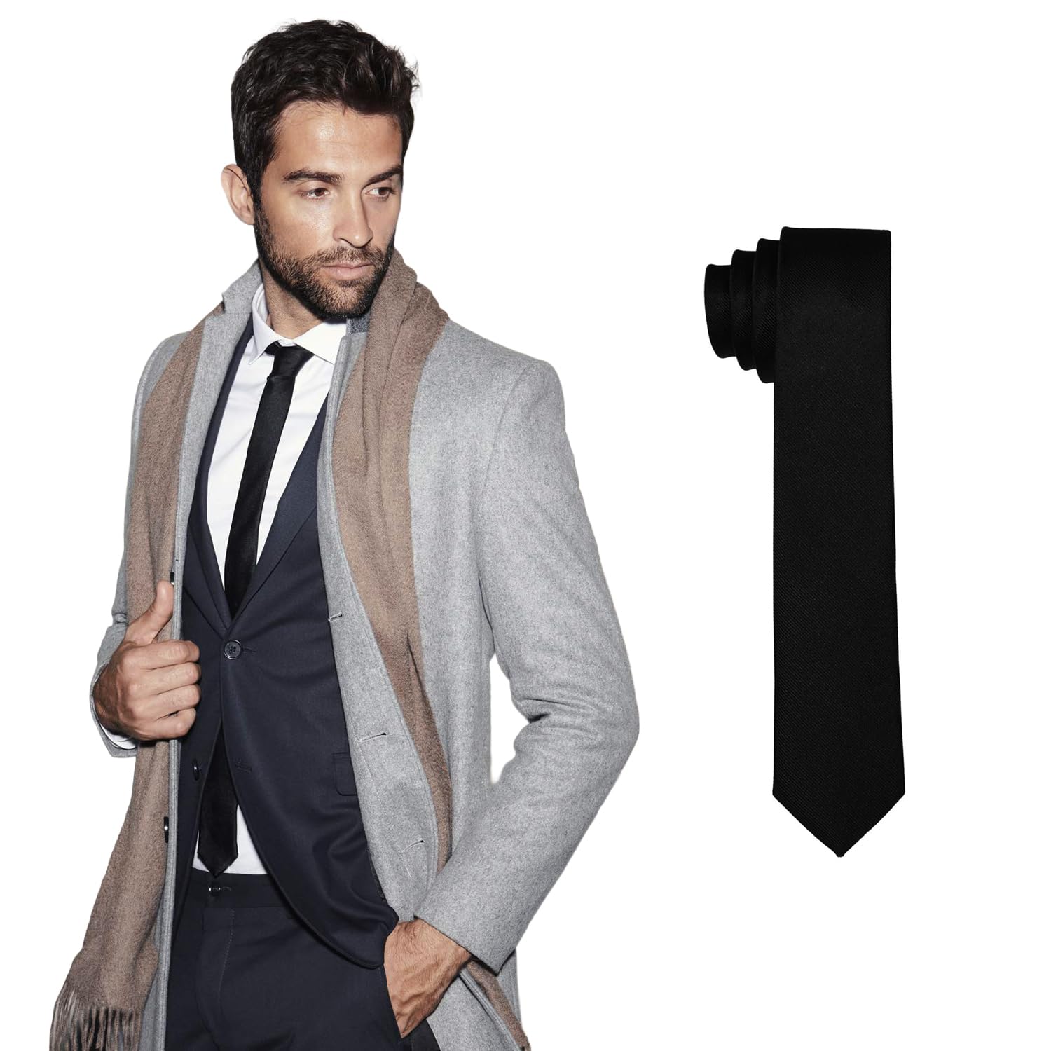 Dondon Men's Black 1 Narrow Slim Tie Handmade Black