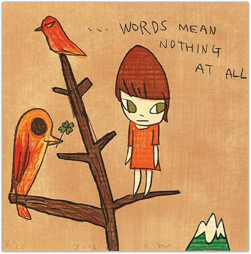 Yoshitomo Nara PóstersWords Mean Nothing at AllLienzo para pared, pintura al óleo de dibujos animados vintage, póster para sala de estar, decoración