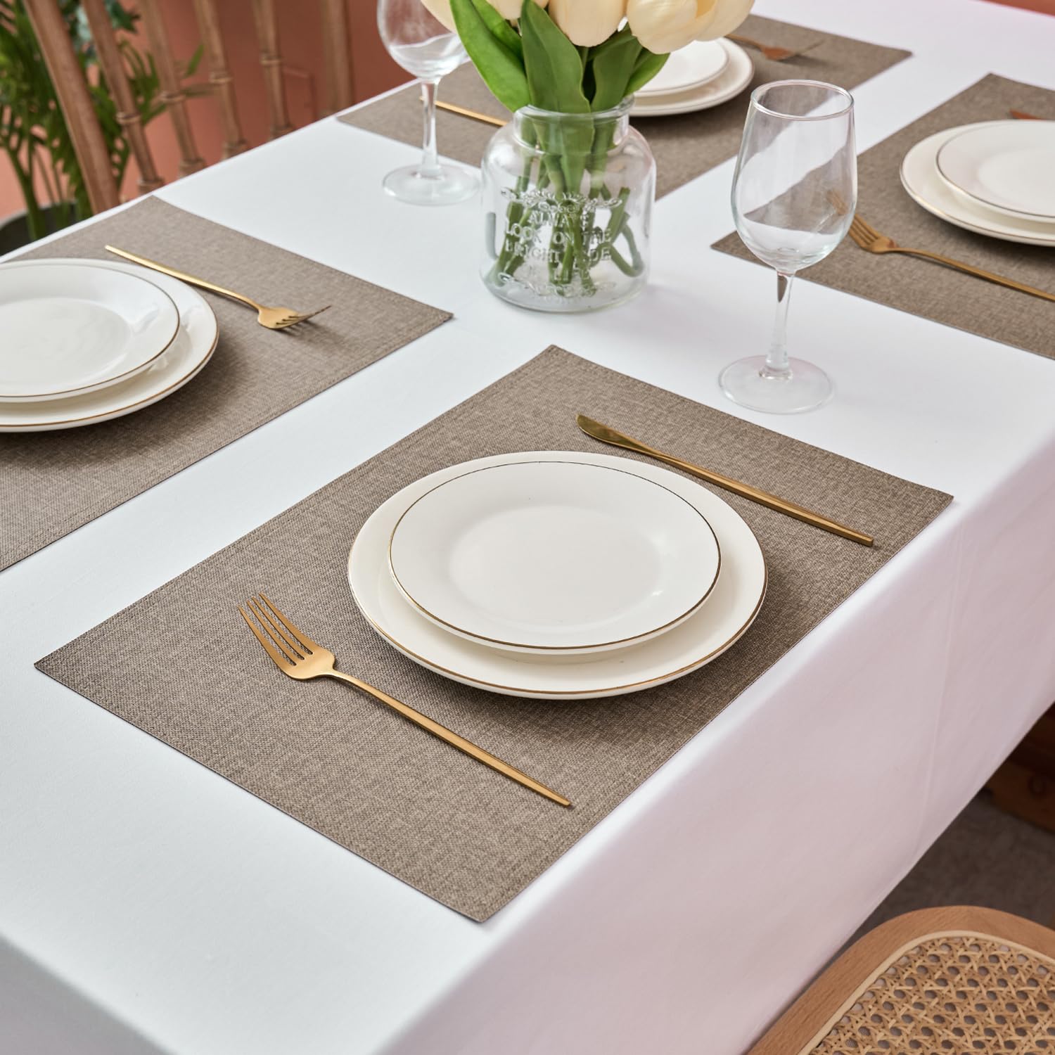 Set Di 4 Tovagliette E 4 Sottobicchieri In Pelle PU Lavabile | Impermeabili E Antimacchia, 45x30 Cm, Per Cucina E Ristorante