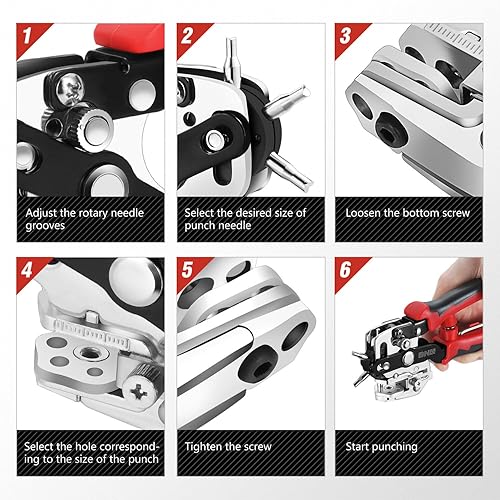 Vista 20 de DNA Motoring TOOLS-00126 - Herramienta giratoria para perforar agujeros de cuero, seis perforadores de campana hueca de acero recubierto perfecto