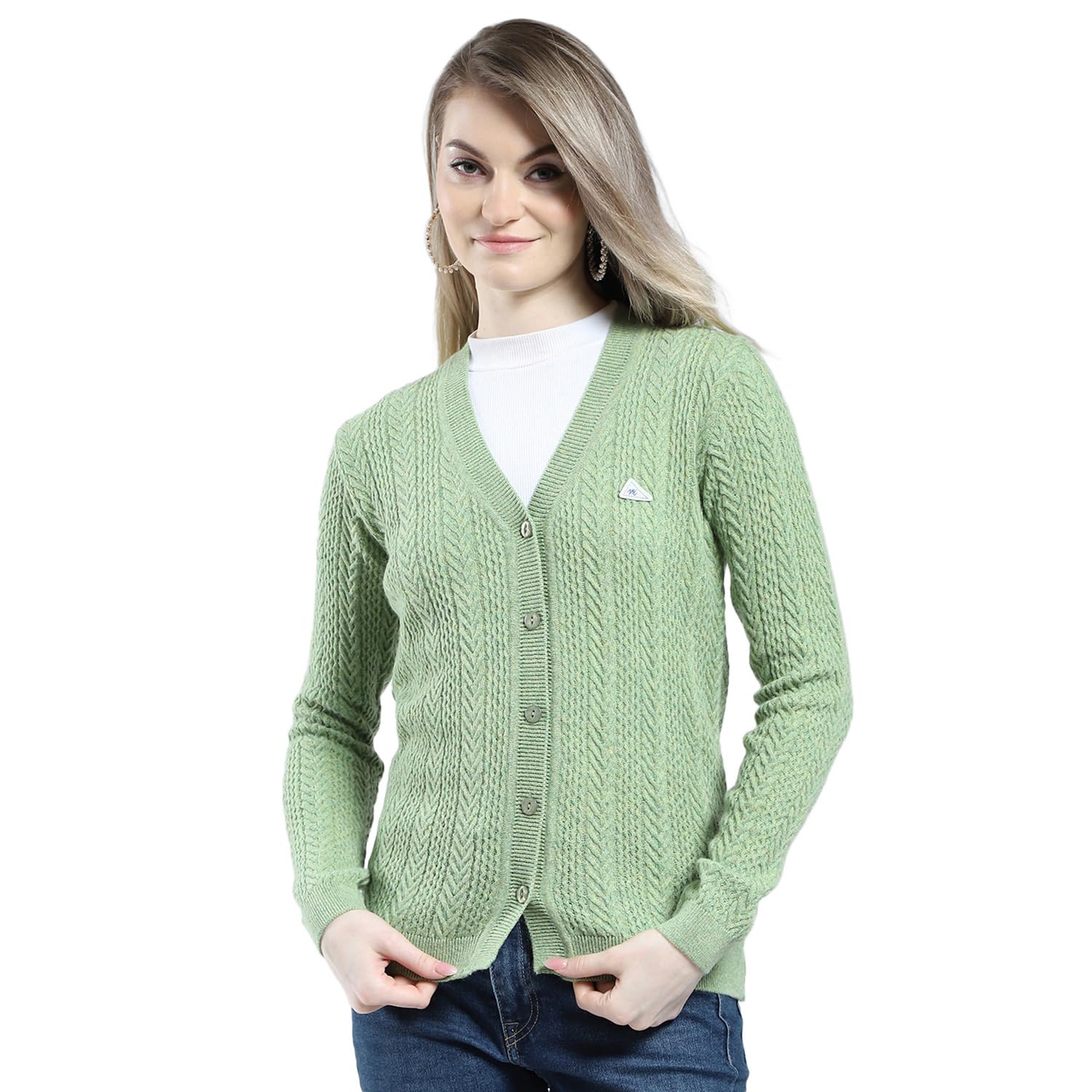 monte carlo Women Woolen Regular Fit Cardigan | Winter Sweater | V Neck | Button Closure |Full Sleeve with Self Design Knitted Cardigan for Women's-picture-36