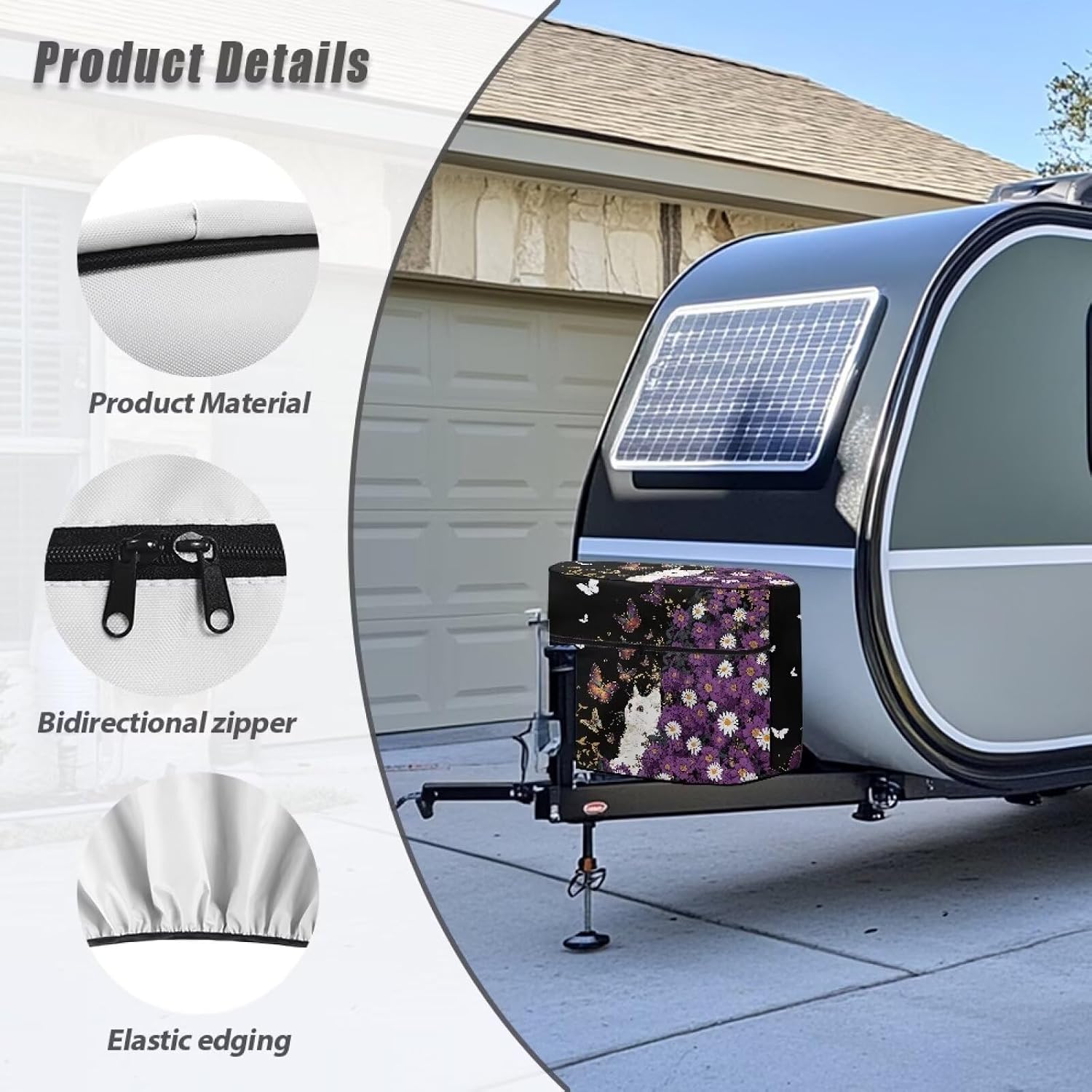 Cat Butterfly Daisy Flower Pattern Camper Propane Tank Cover, All Weather Resistant Gas Cylind Cover Universal Fit RV Propan Tank Cover for Travel Trailer, Fit for Dual 40lb Tanks