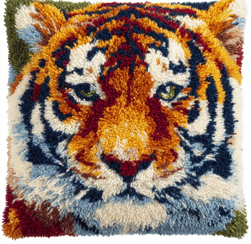 Kitquiver Latch Hook Kits for Adults Beginners-Tiger Pre-Printed Mesh