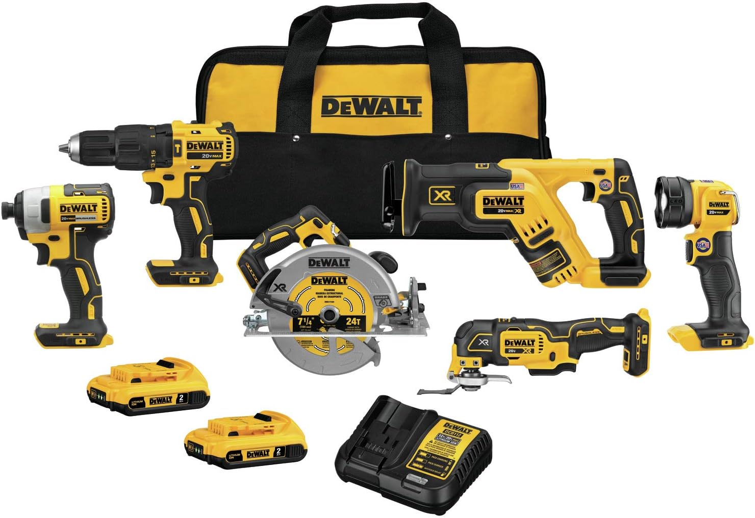 DEWALT 20V MAX* Drill Combo, Cordless, 6-Tool (DCK677D2)