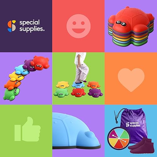 Vista 27 de Special Supplies Stepping Stones for Kids - Set of 6 Balance Blocks - Indoor/Outdoor Play - Child Safe Rubber, Non-Slip Edging - Promotes