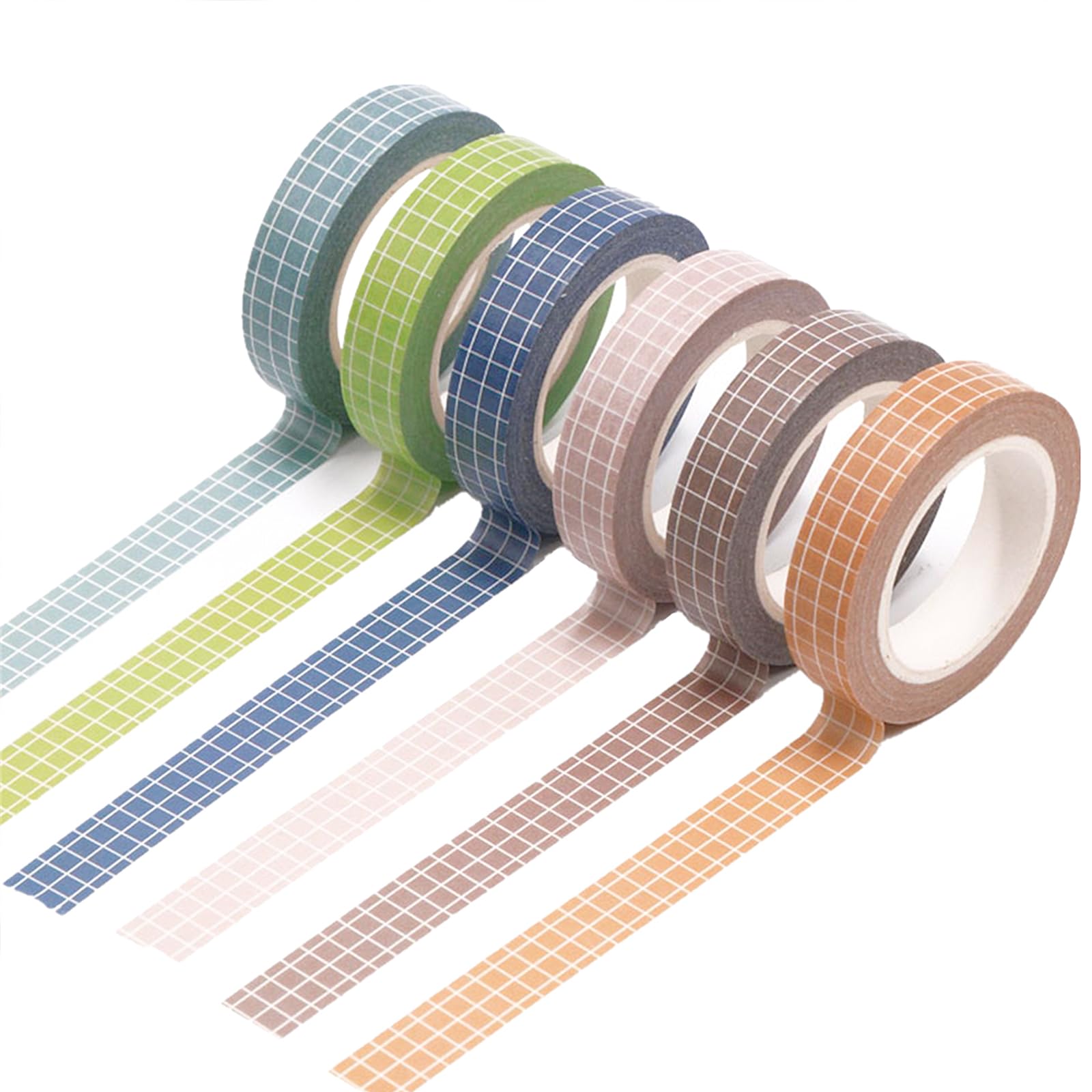 NatSumeBasics 6 Grid Washi Tapes 0.4" x 32ft Assorted Adhesive Masking Tapes Decorative DIY Scrapbooking Decor Planners Crafts Supplies Gift Wrapping