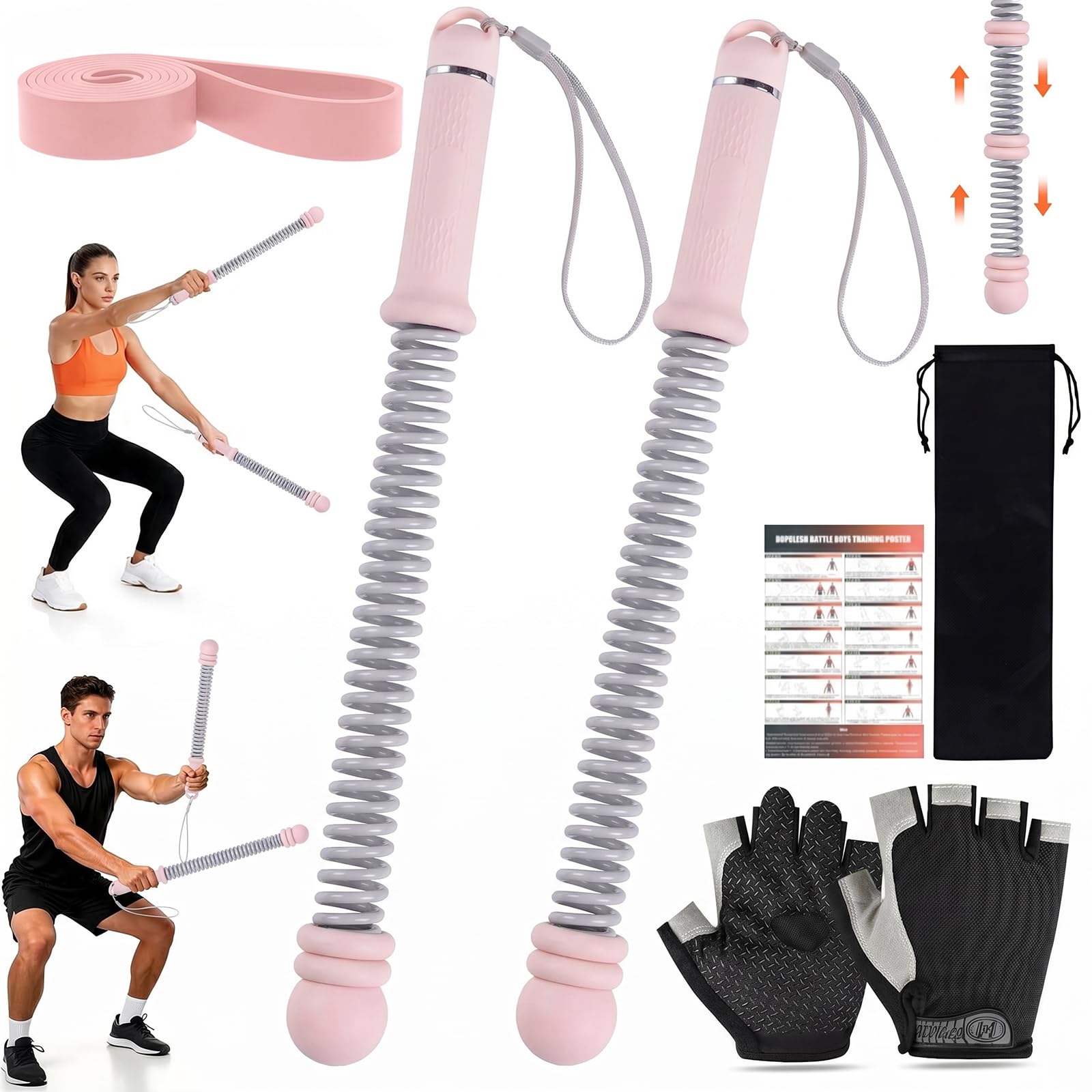 Ropeless Battle Rope with Adjustable Weights,Cordless Battle Ropes for Home Gym with Gloves,Resistance Band,Storage Bag&Training Poster,Portable Home Workout Equipment for Full Body Toning, Core,Arms