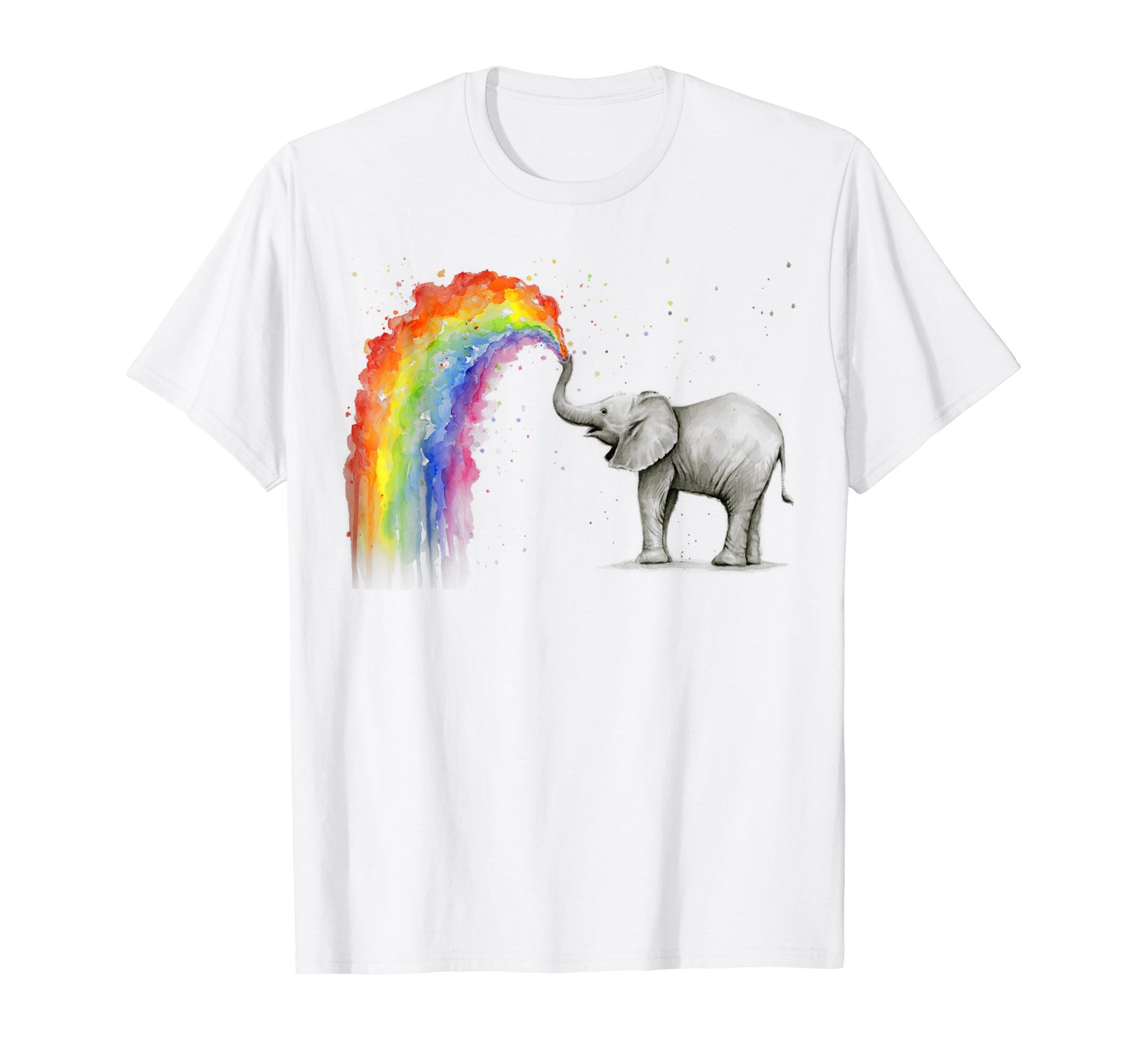 OlechkaDesignElephant Spraying Rainbow T-shirt Baby Elephant Watercolor T-ShirtOEKO-TEX STANDARD 100