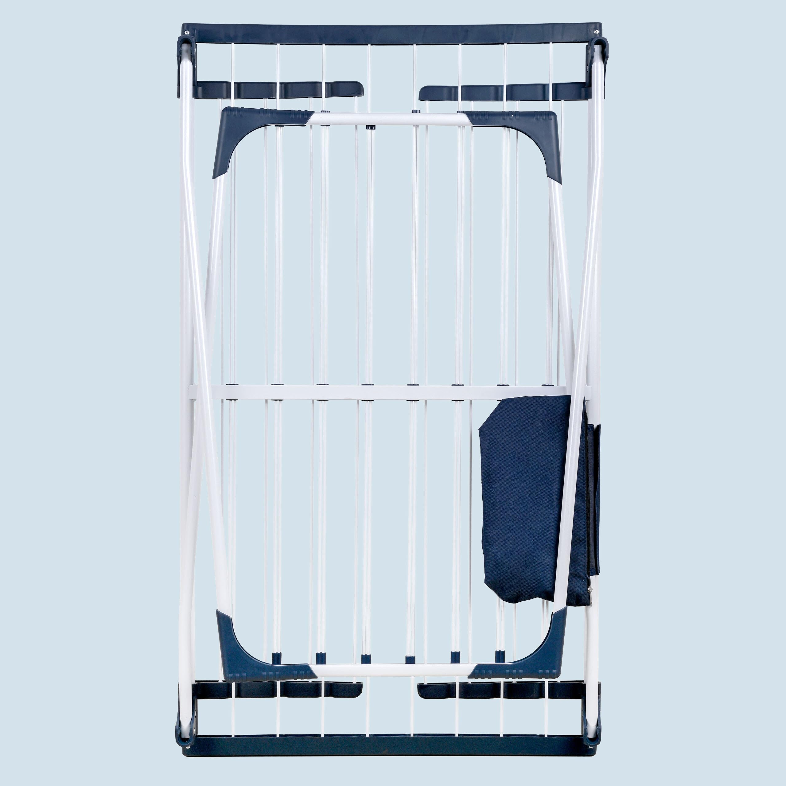Relaxdays Wäscheständer, klappbar, ausziehbar, weiß/blau | HBT: 96,5x98-161,5x95 cm, Metall, Klammerbeutel, Standtrockner