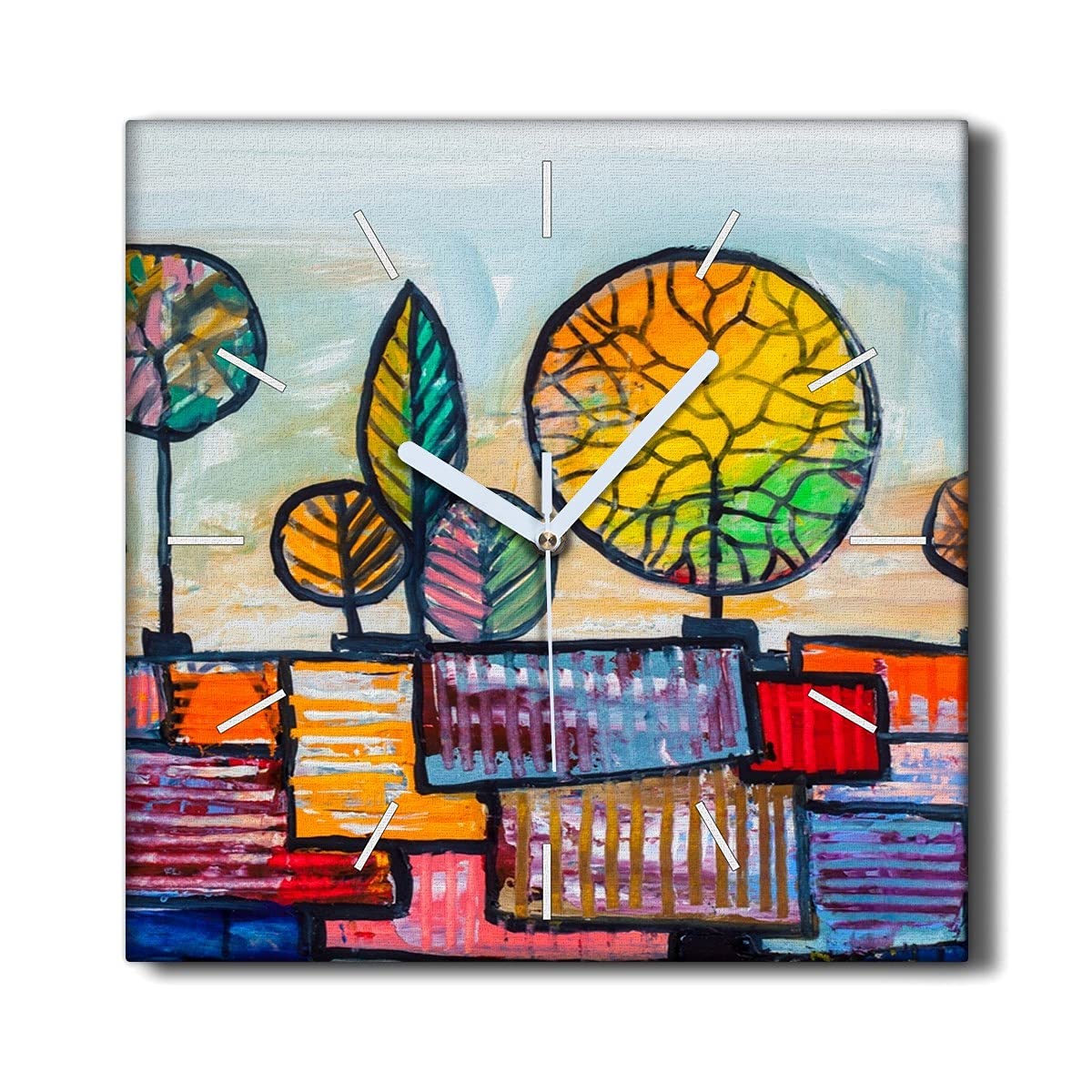 Horloge sur Toile Arbre Impressionnisme Tableaux de Decoration Murale Salon 30x30