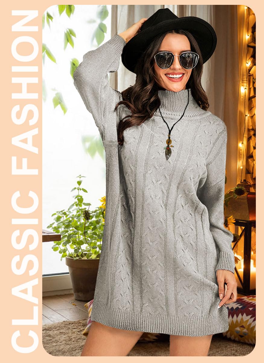 JFAN Vestito Invernale Donna Elegante Collo Alto Abito Lavorato a Maglia Vestiti Maglioni Girocollo Casual Trapezio Abito