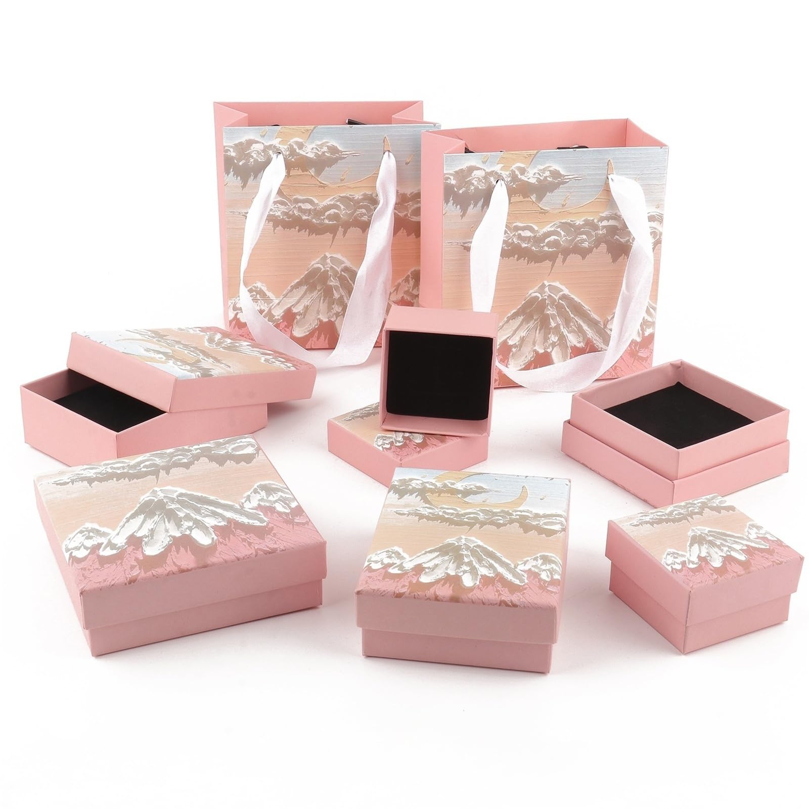 YCTTKDD Schmuckschatulle aus Pappe, 2 ück, rosa Bastelpapier-Schmuckschatulle mit Schublade