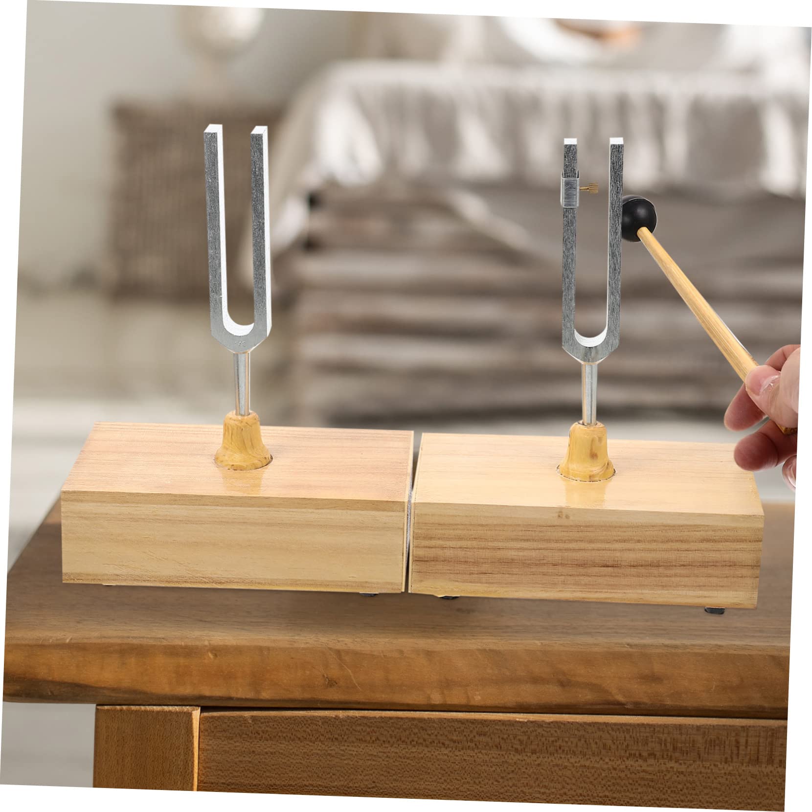 440hz Stimmgabel für Unterricht und Physik Experimente mit Hammer | Metall mit Holzsockel, 1 Satz, Stabile Platzierung für Lehrzwecke und Akustische Versuche