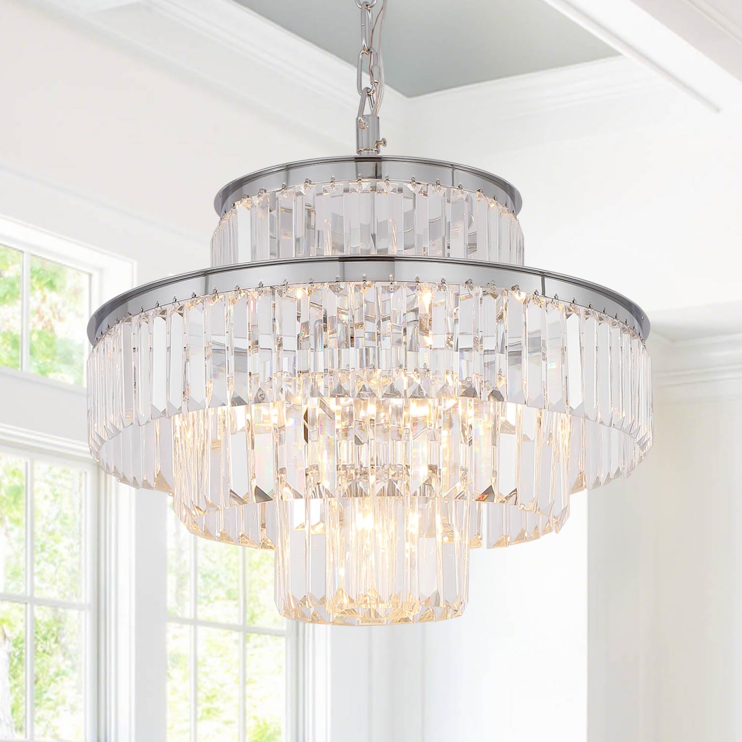 GMlixin Chrome Crystal Chandelier Lights 20 Inch Luxurious Chandeliers Hanging Pendant Light Fixture for Dining Rooms Living Rooms Entryway 7-Lights