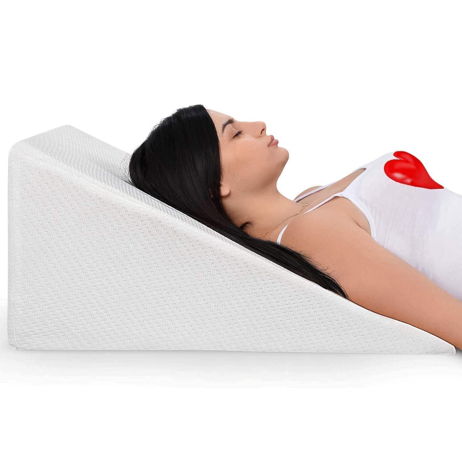 Buy All Here White Large Orthopaedic Bed Wedge Pillow - Hypoallergenic Support Acid Reflux/Back Pain/Allergies/Snoring/Heartburn - Quilted Breathable/Washable Zip Cover