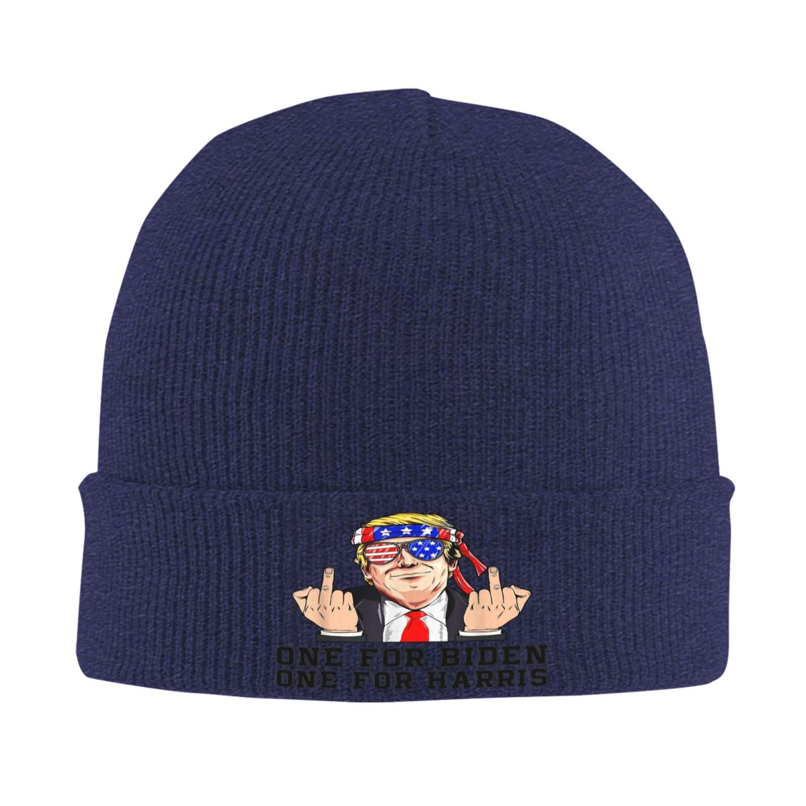 peiyeety Donald Trump Middle Finger Biden Harris America Republican Beanie Hat Warm Winter Knit Beanie Soft Warm Ski Hat Black